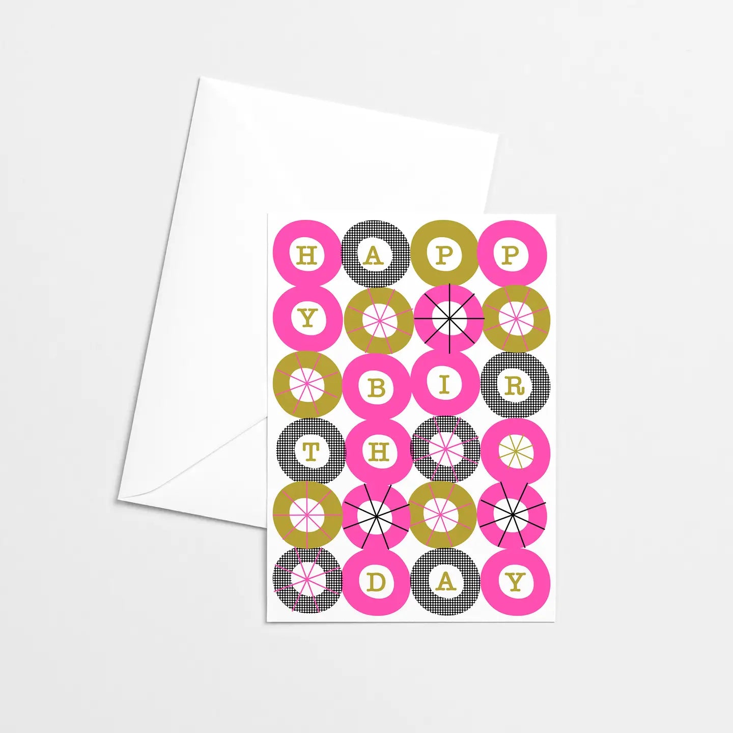 Pink Circles Happy Birthday Risograph Card