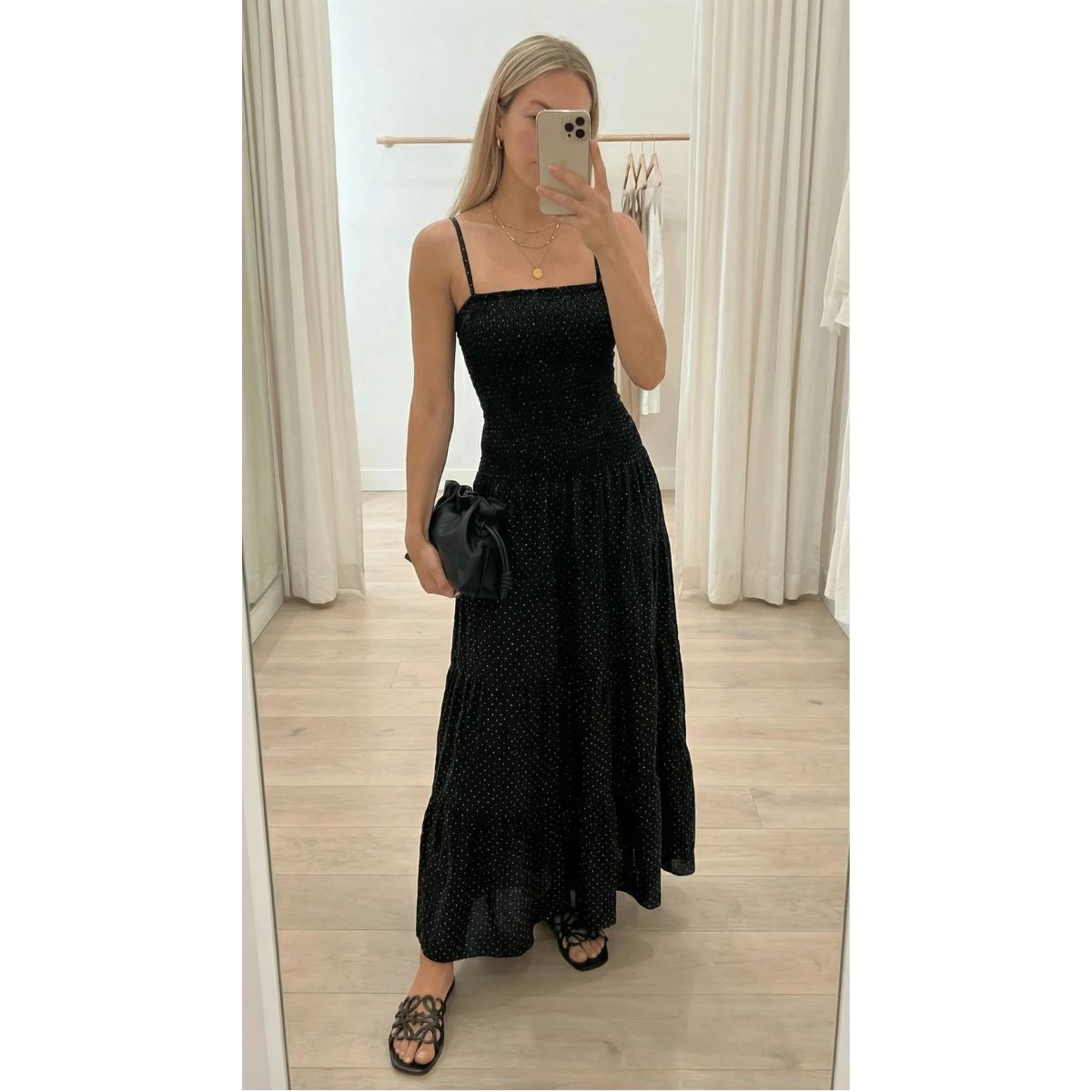 Loralee Polkadot Maxi Dress — Black - Public Mercantile