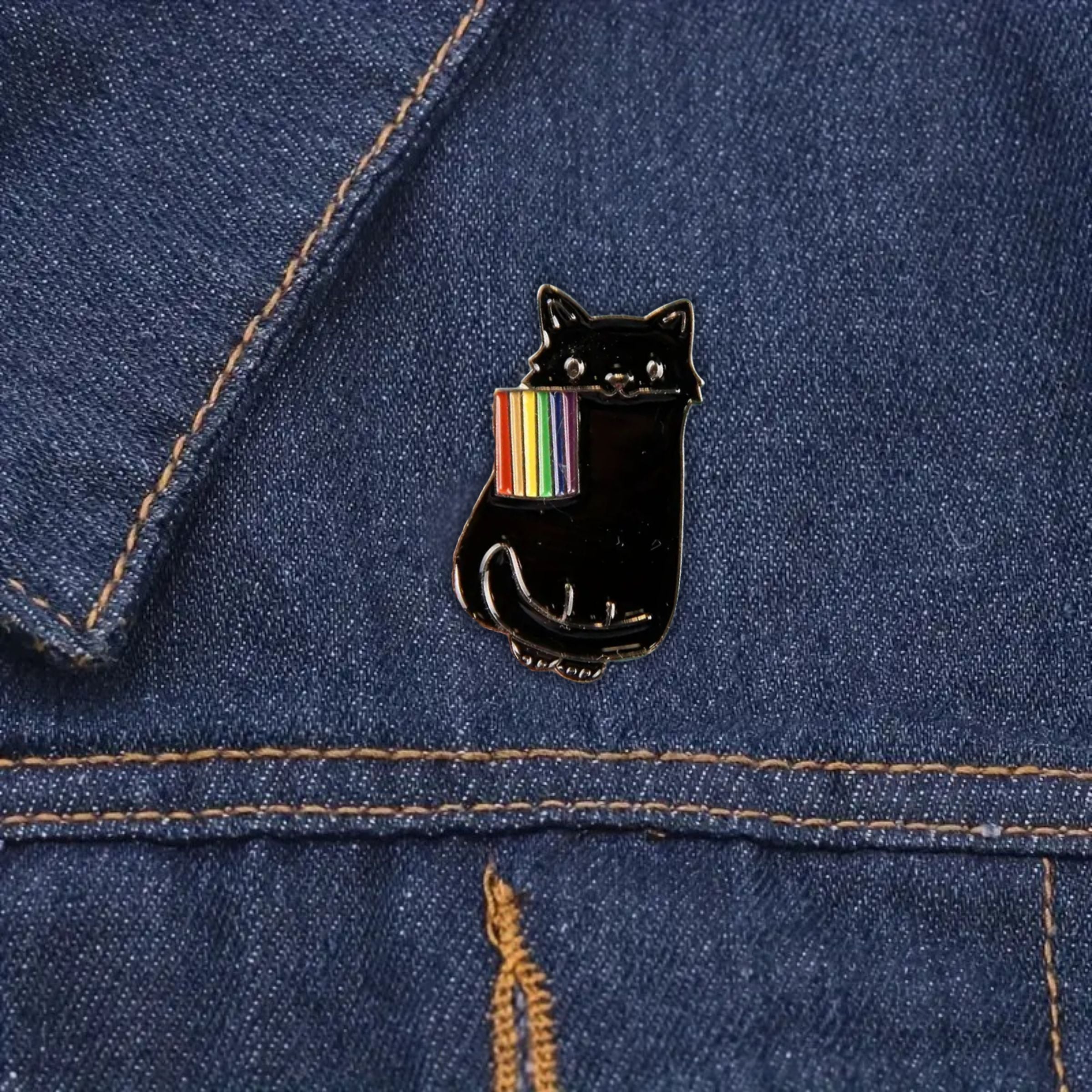 Rainbow Cat Enamel Pin - Black