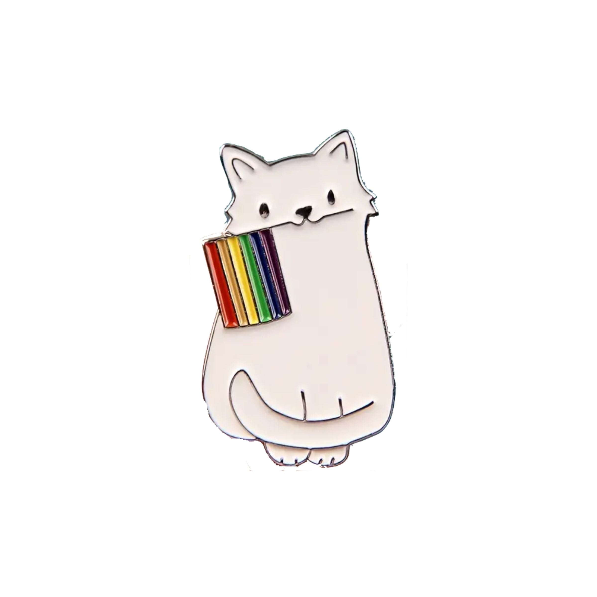 Rainbow Cat Enamel Pin - White