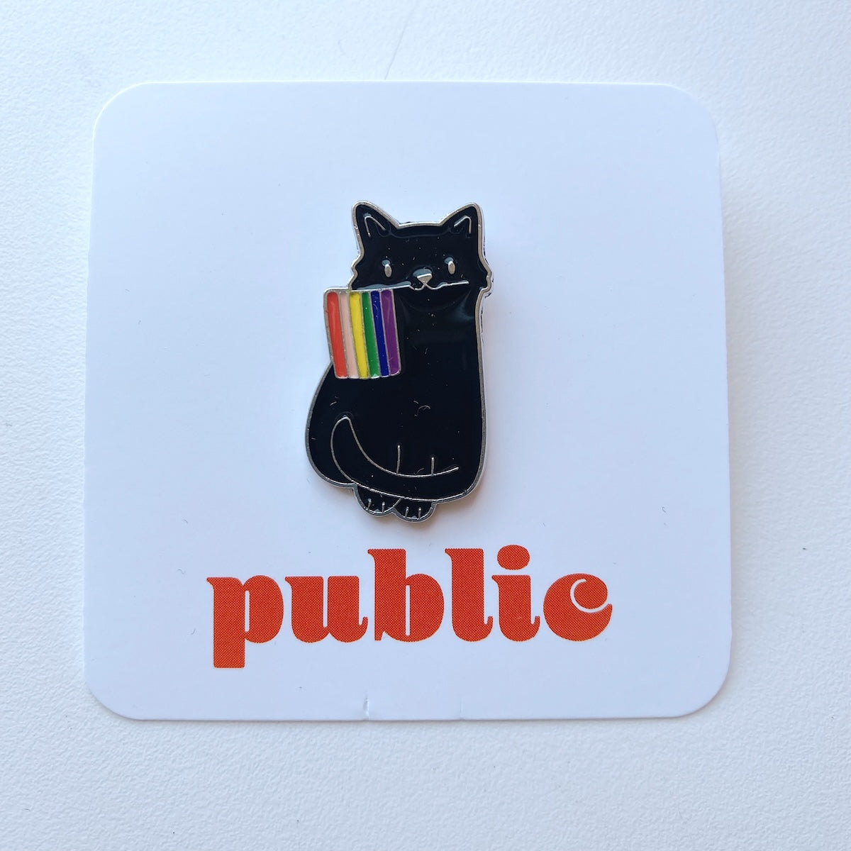Rainbow Cat Enamel Pin - Black