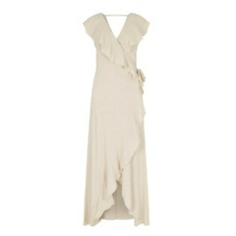 Ruffle Linen Blend Wrap Dress — Cream - Public Mercantile