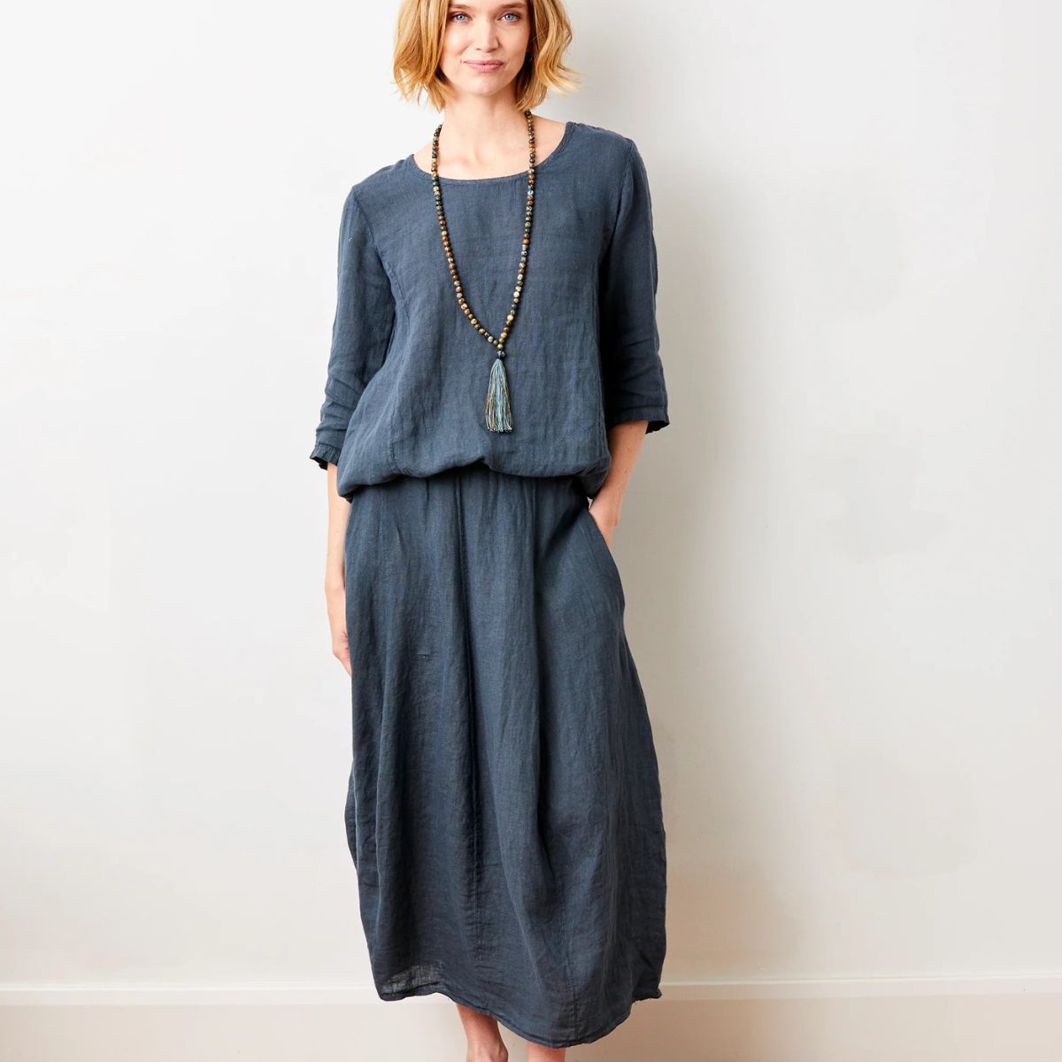Solene Linen Bubble Skirt — Anthracite - Public Mercantile