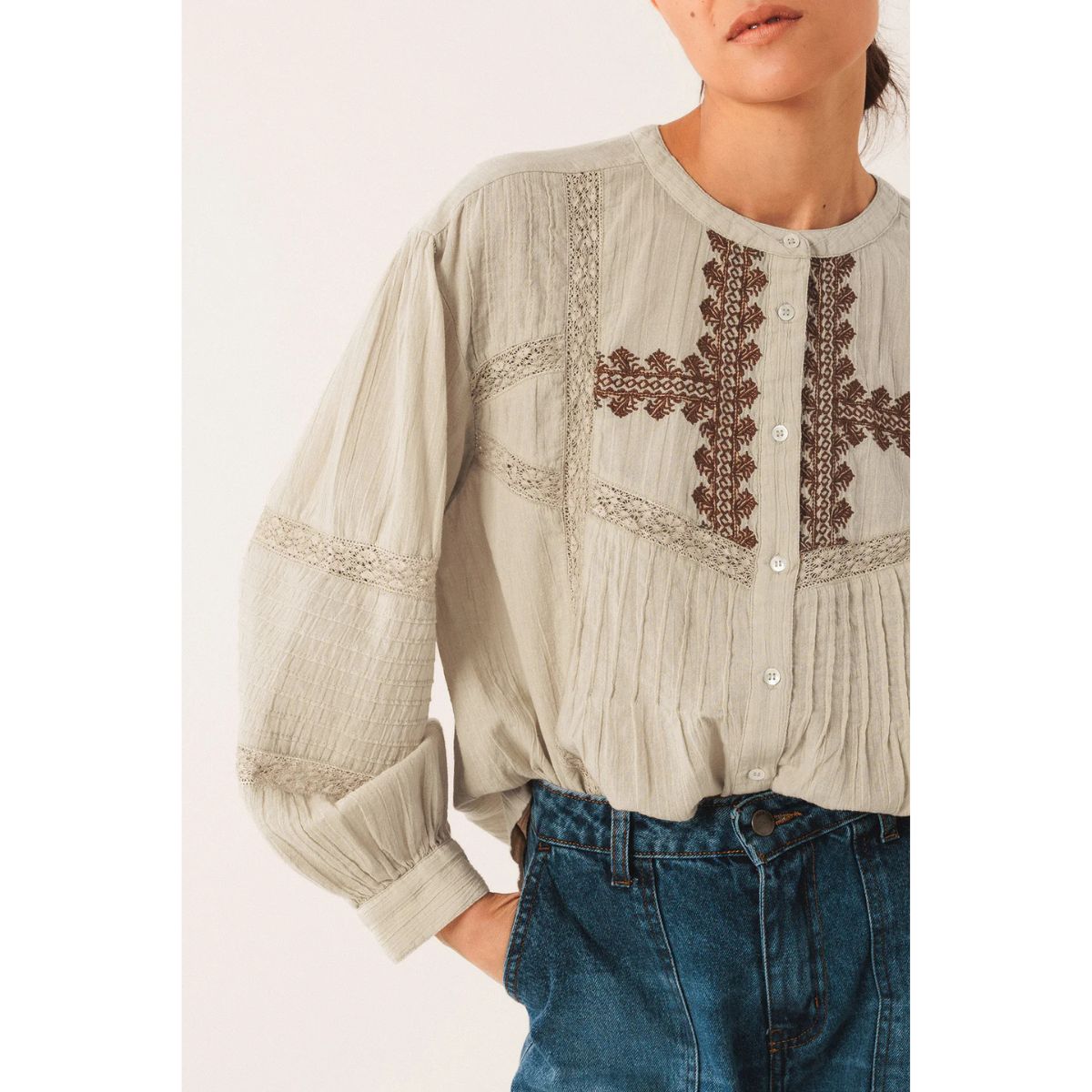 Organic Cotton Embroidered Shirt — Stone