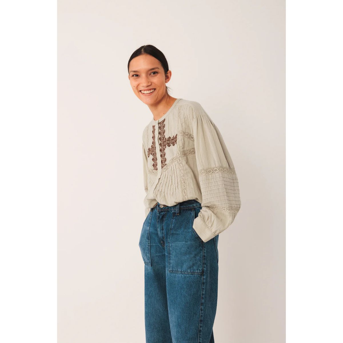 Organic Cotton Embroidered Shirt — Stone