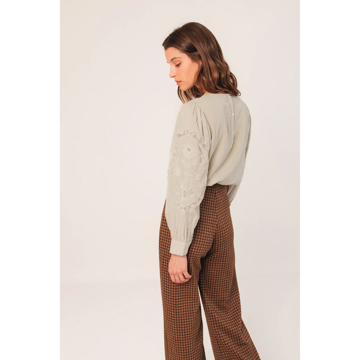 Romantic Cotton Embroidered Shirt — Stone