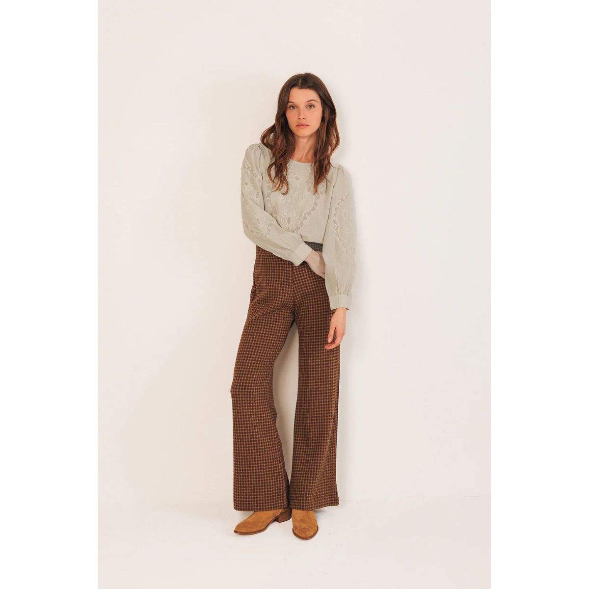 Romantic Cotton Embroidered Shirt — Stone