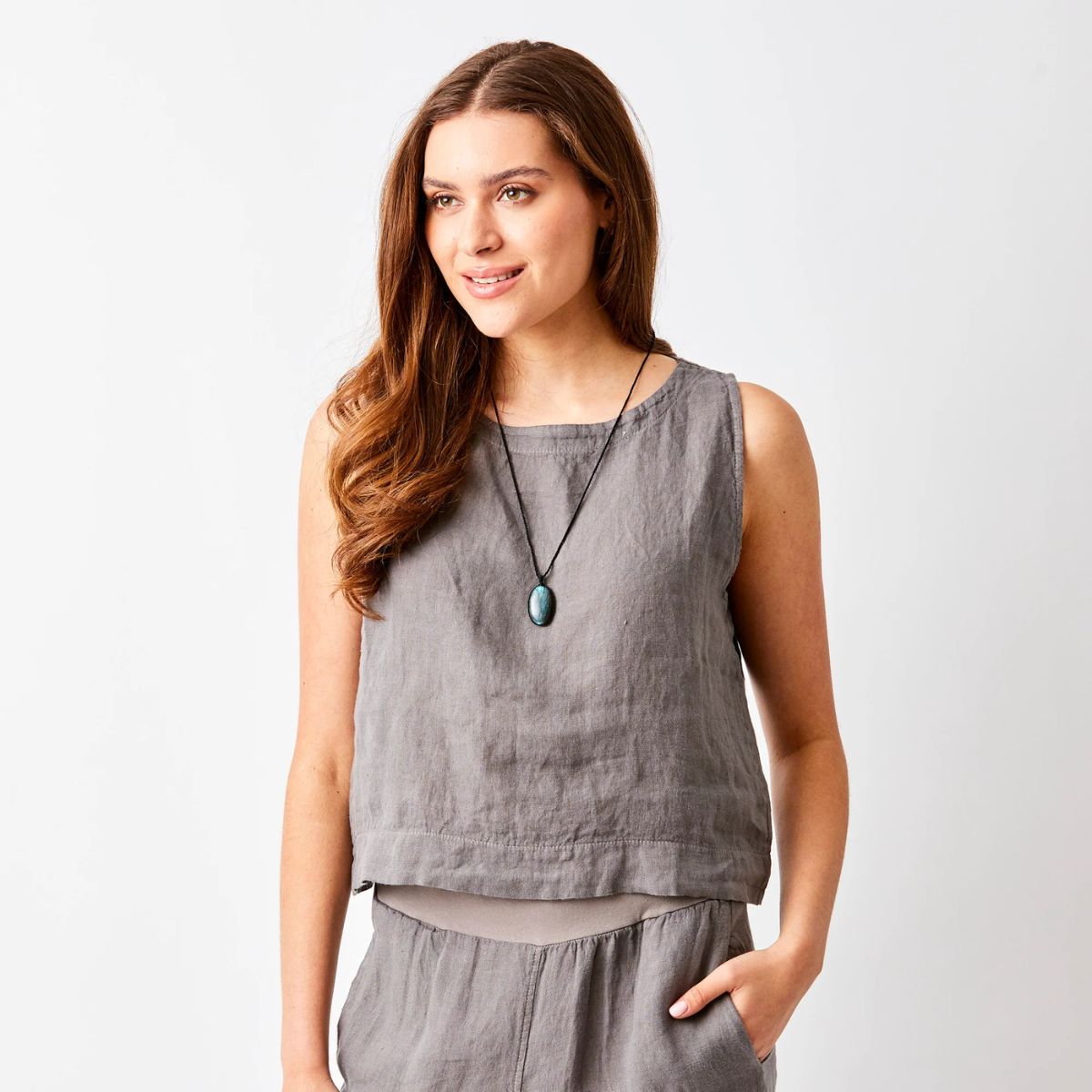 Sylviana Sleeveless Linen Top — Mud - Public Mercantile
