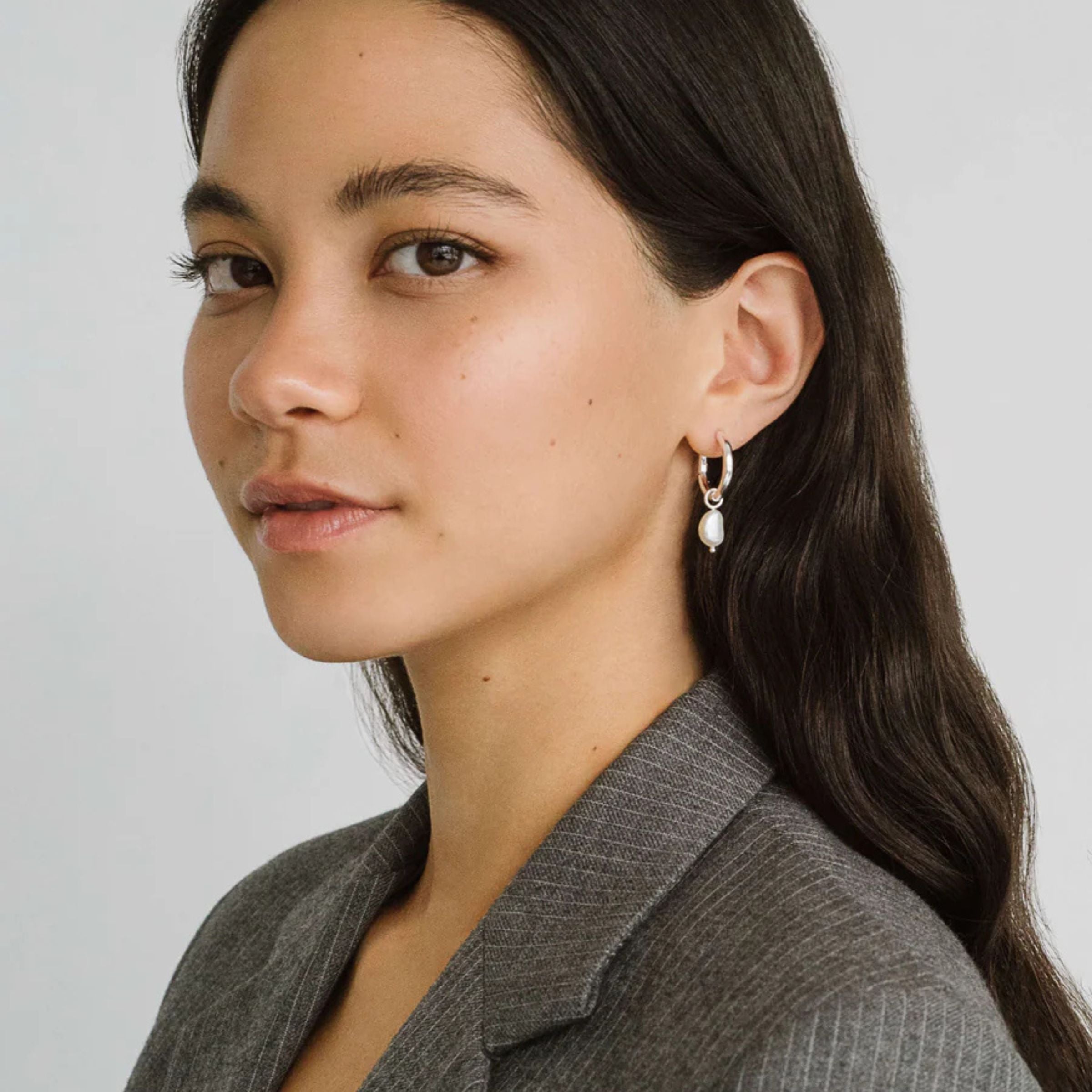 Uma Silver Hoops + Pearl Drop Charm - Kara Yoo