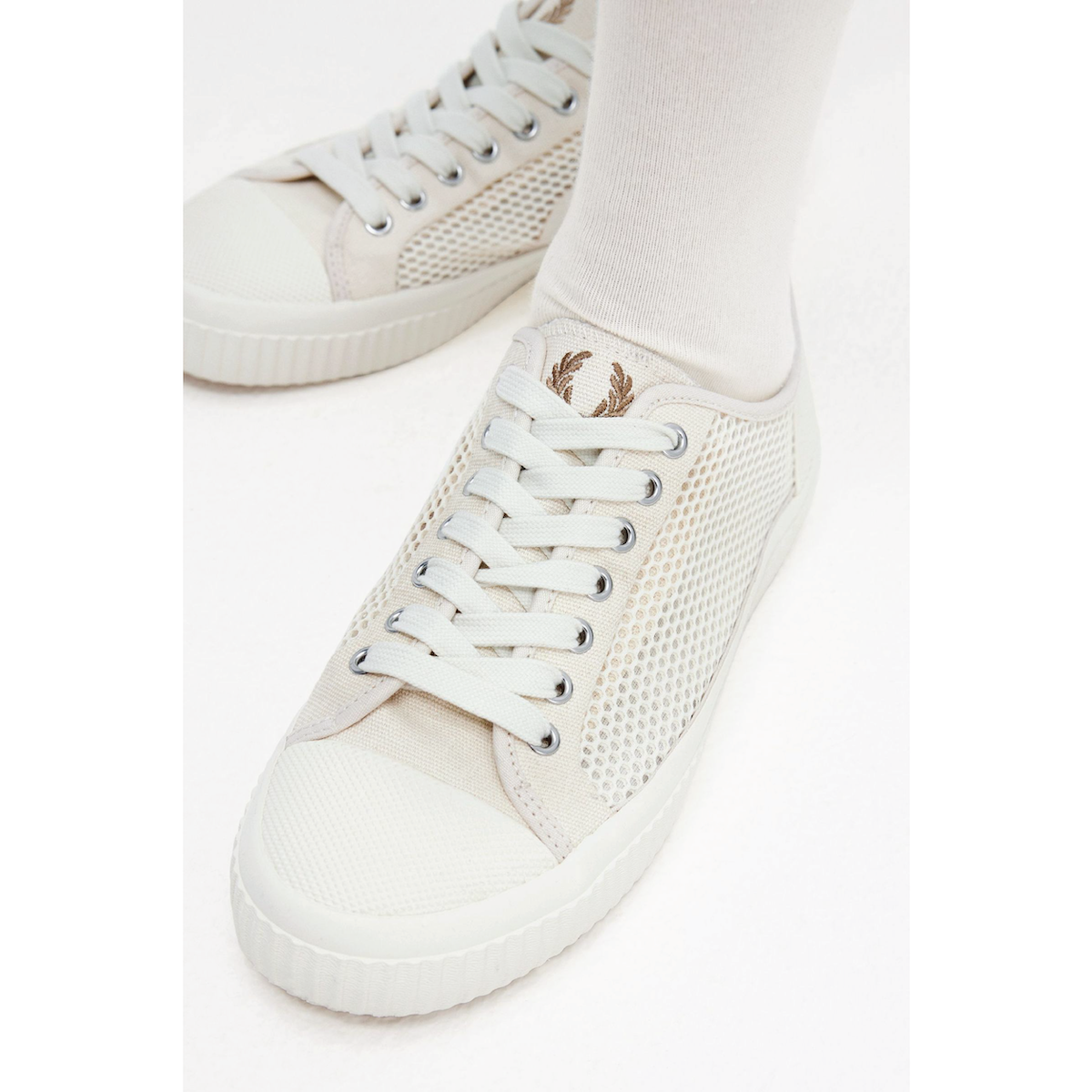Fred Perry Hughes Mesh Plimsoll Shoe — Ecru/Warm Stone - Public Mercantile