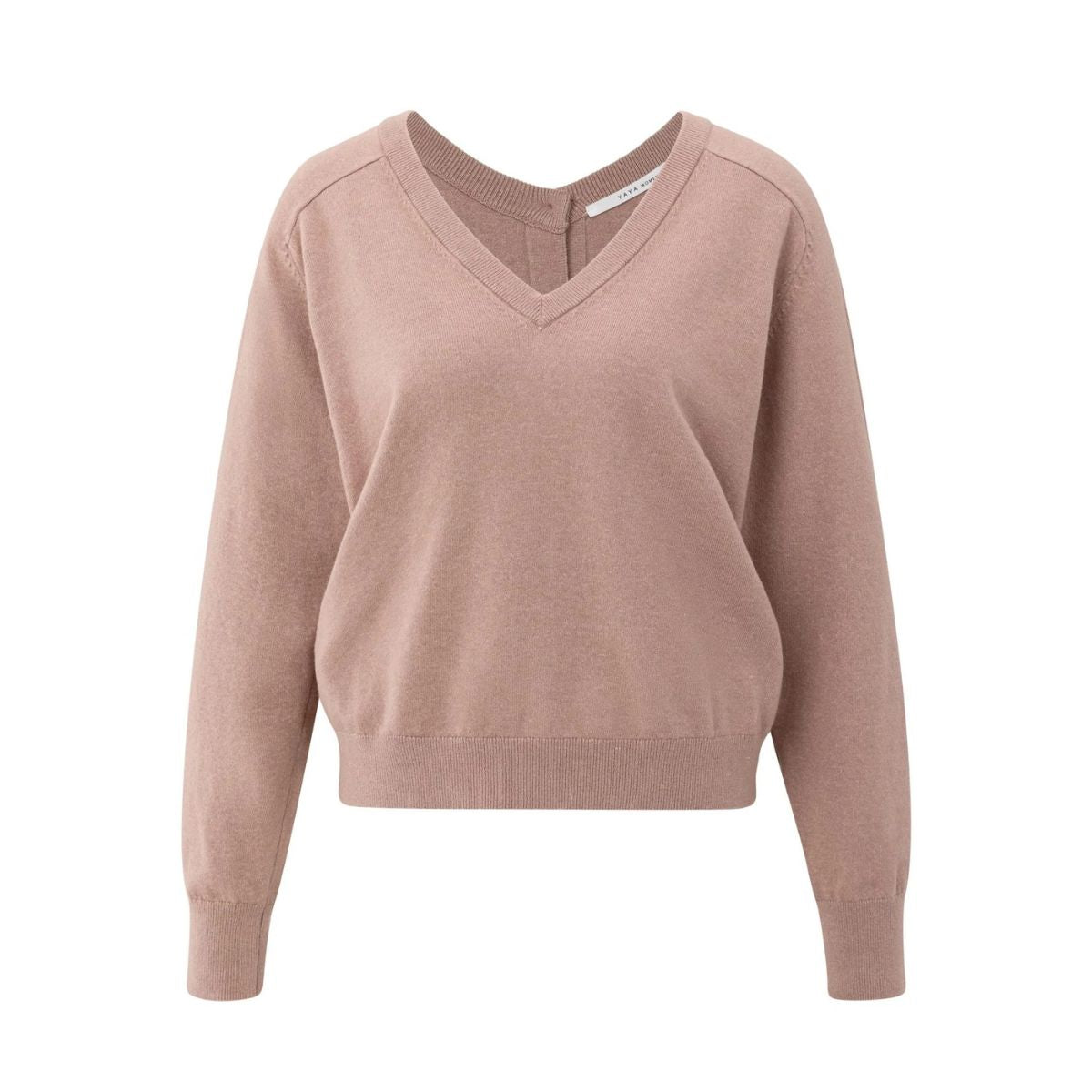 YAYA Back-Button V-Neck Sweater — Blush Pink