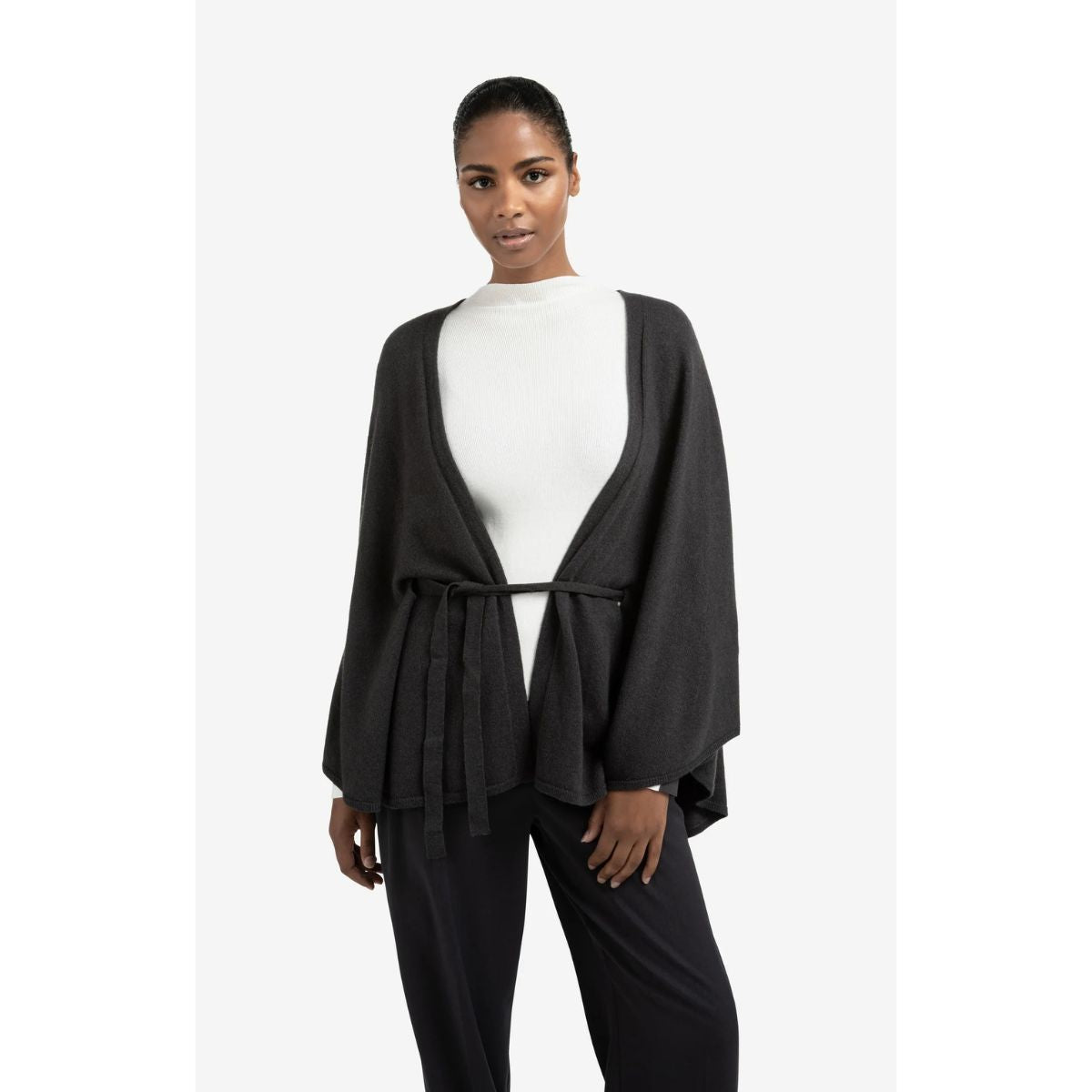 YAYA Cashmere Knitted Poncho — Oyster Black