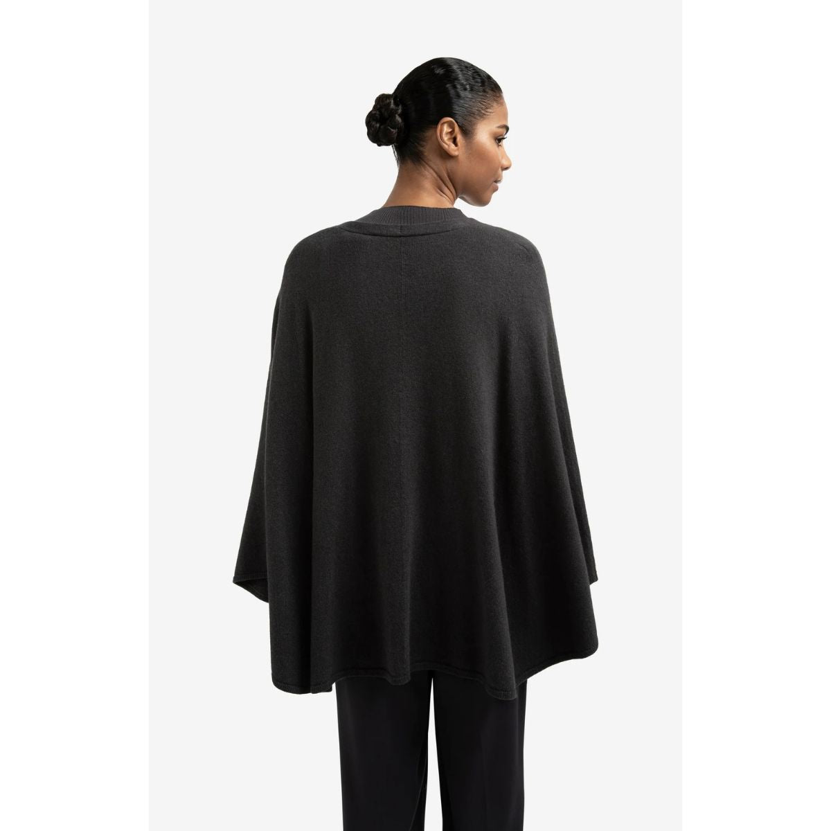 YAYA Cashmere Knitted Poncho — Oyster Black