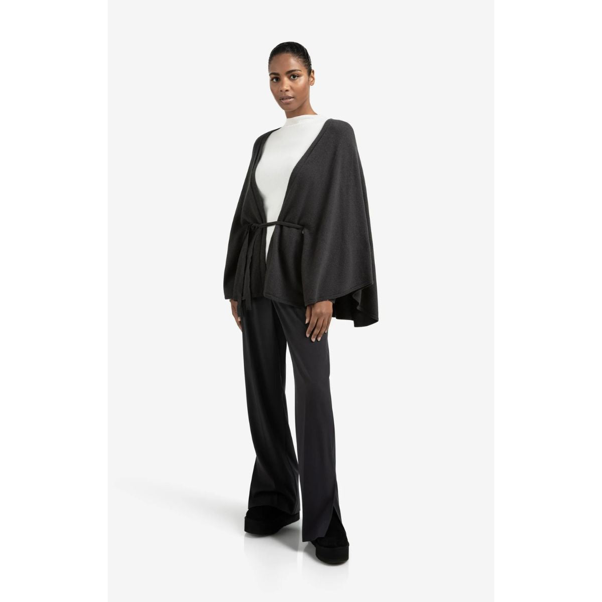 YAYA Cashmere Knitted Poncho — Oyster Black