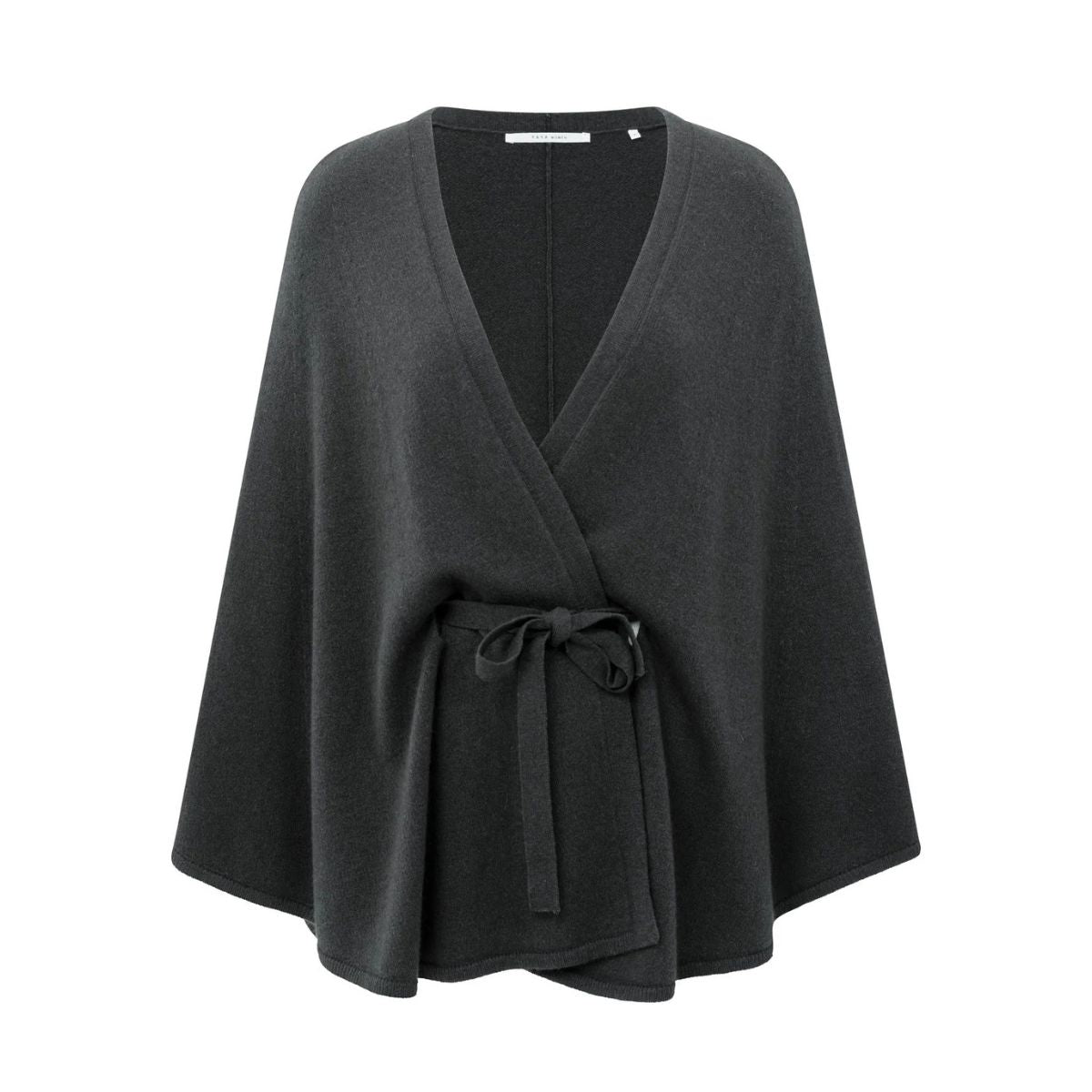 YAYA Cashmere Knitted Poncho — Oyster Black
