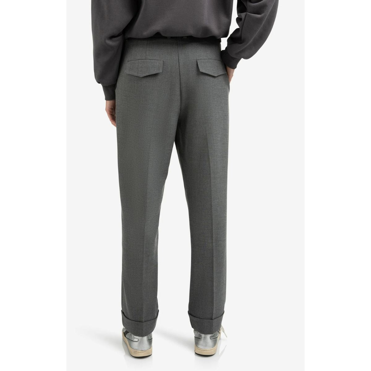 YAYA Highwaisted Straight Trousers — Black Oyster Melange