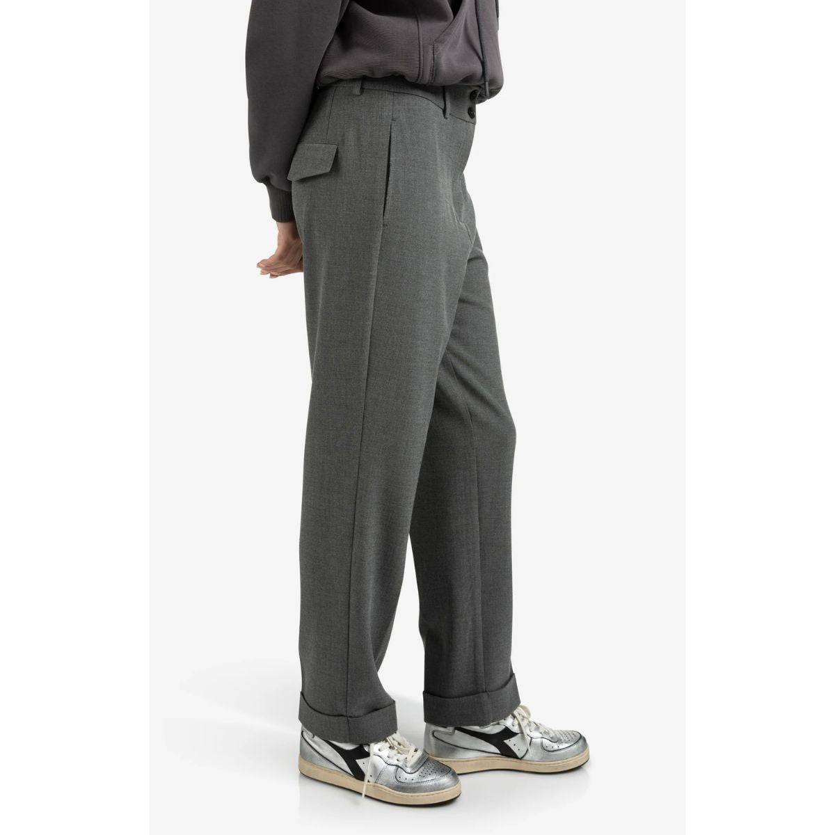 YAYA Highwaisted Straight Trousers — Black Oyster Melange
