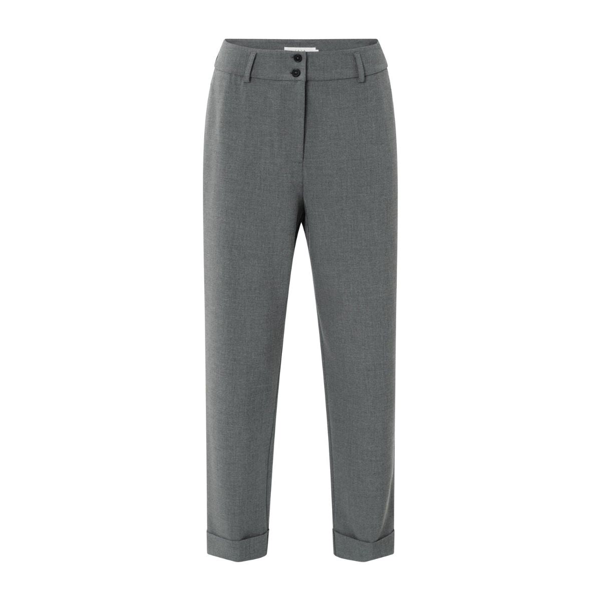 YAYA Highwaisted Straight Trousers — Black Oyster Melange