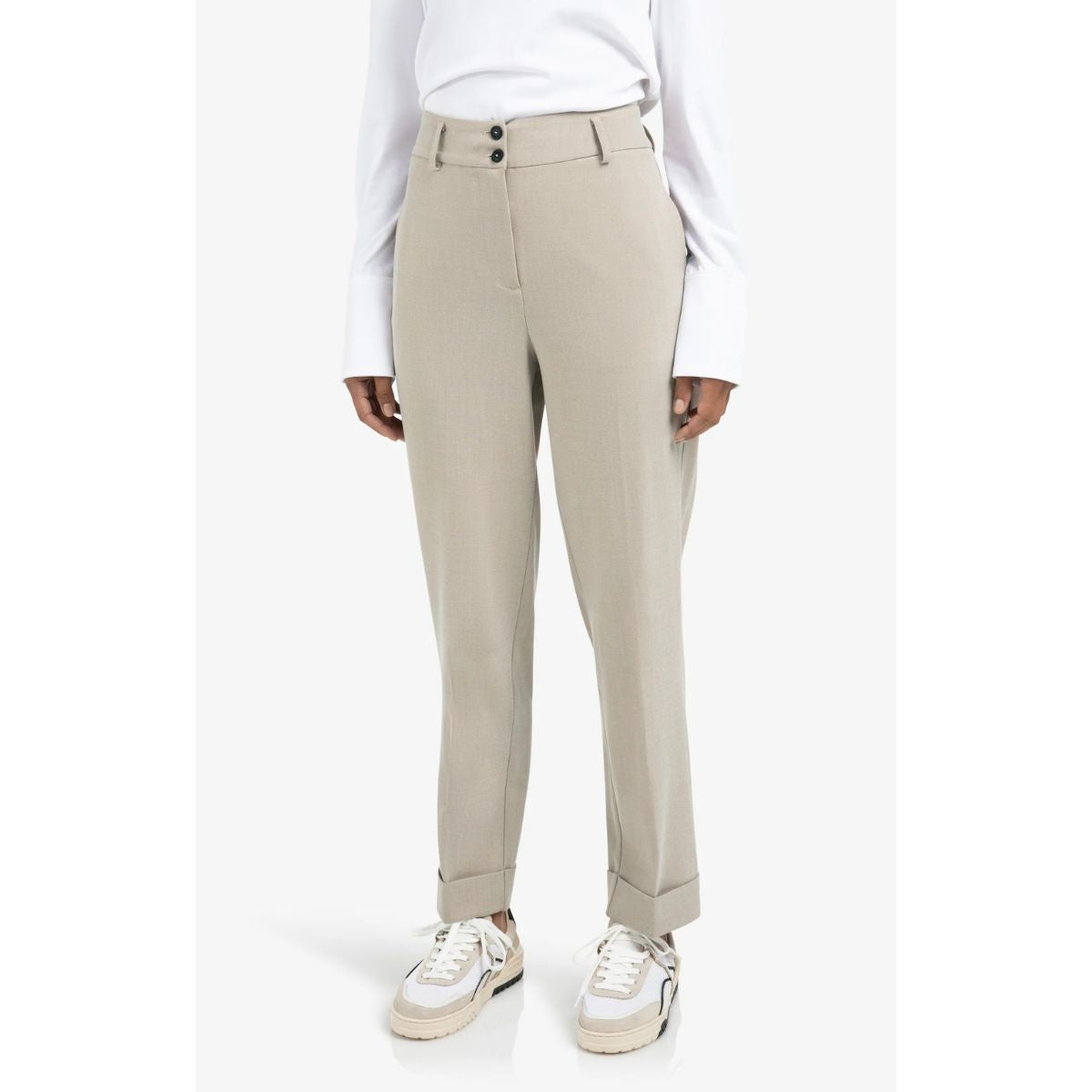 YAYA Highwaisted Straight Trousers — Sand