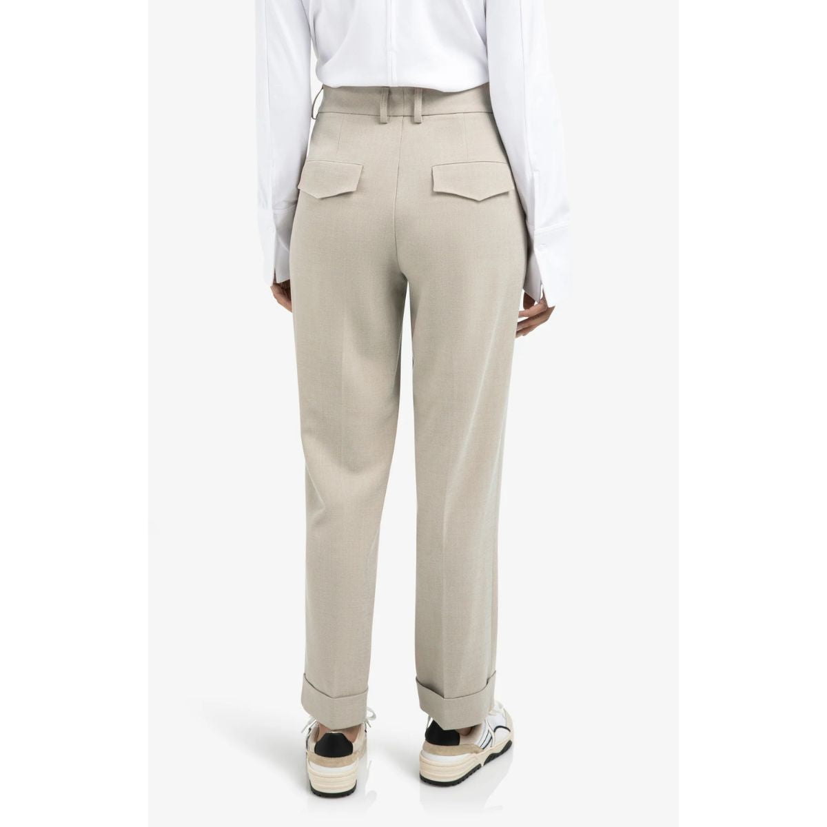 YAYA Highwaisted Straight Trousers — Sand