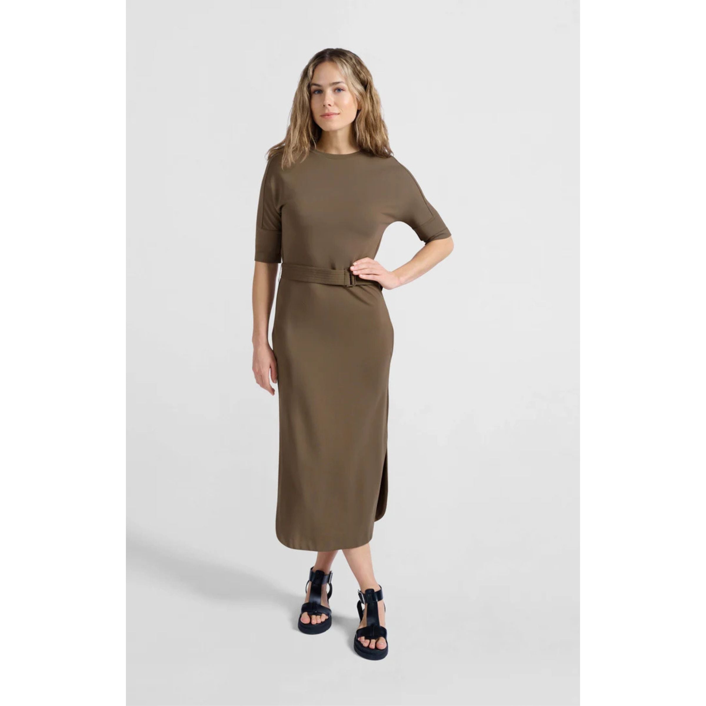 YAYA Jersey Midi Dress — Caribou Brown