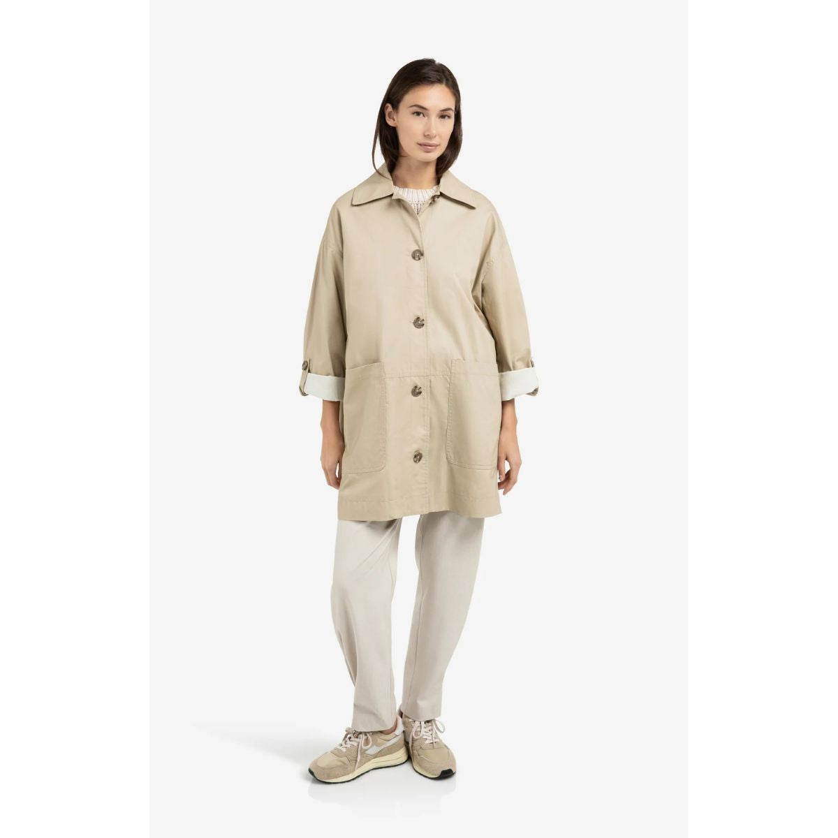 YAYA Oversized Cotton Jacket — Sandstone Beige - Public Mercantile