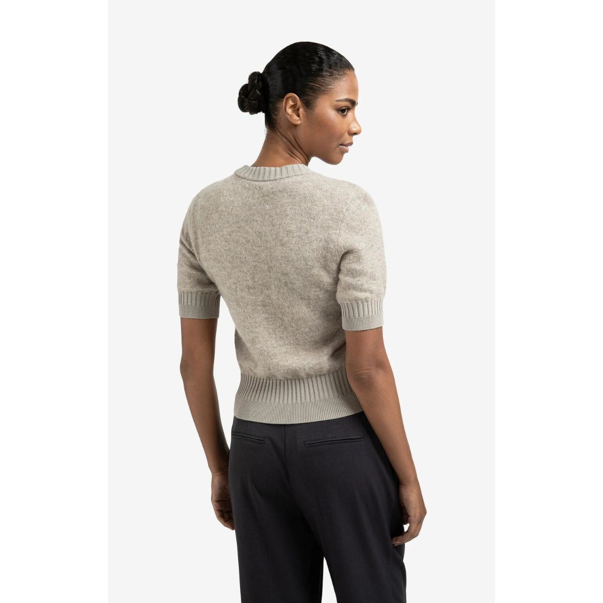 YAYA Short-Sleeved Alpaca Blend Sweater — Brownish Grey