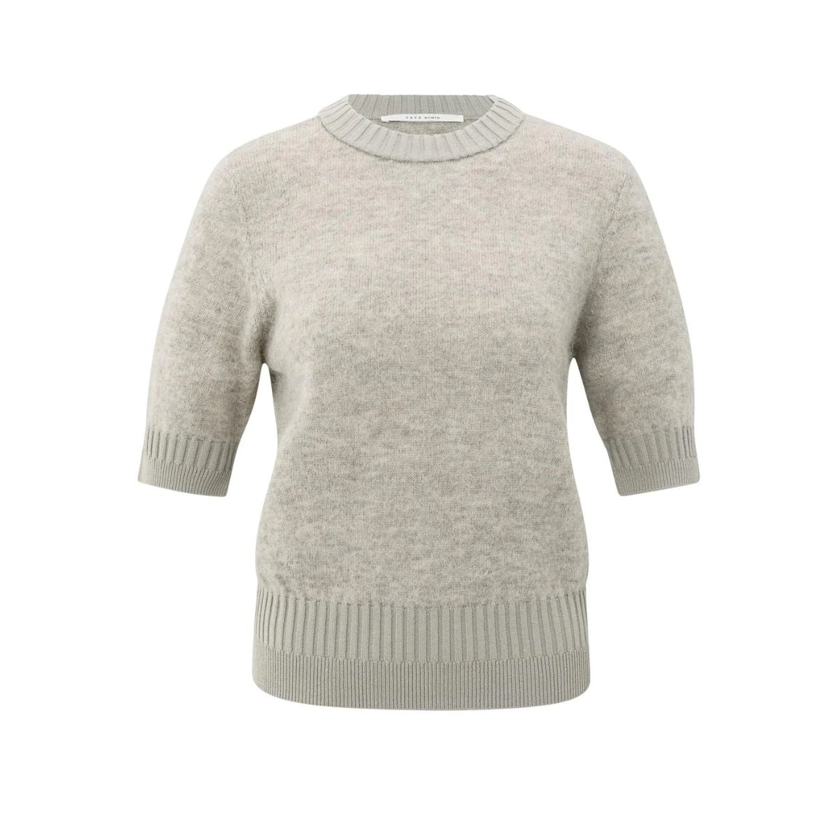 YAYA Short-Sleeved Alpaca Blend Sweater — Brownish Grey