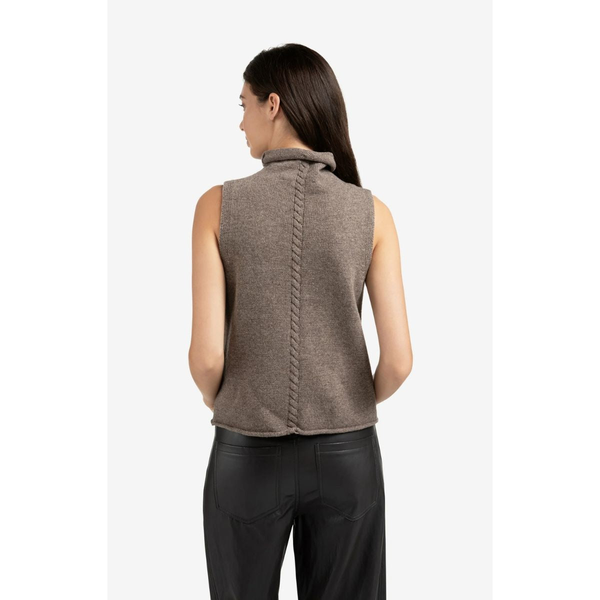 YAYA Sleeveless Cable Sweater — Brown Melange