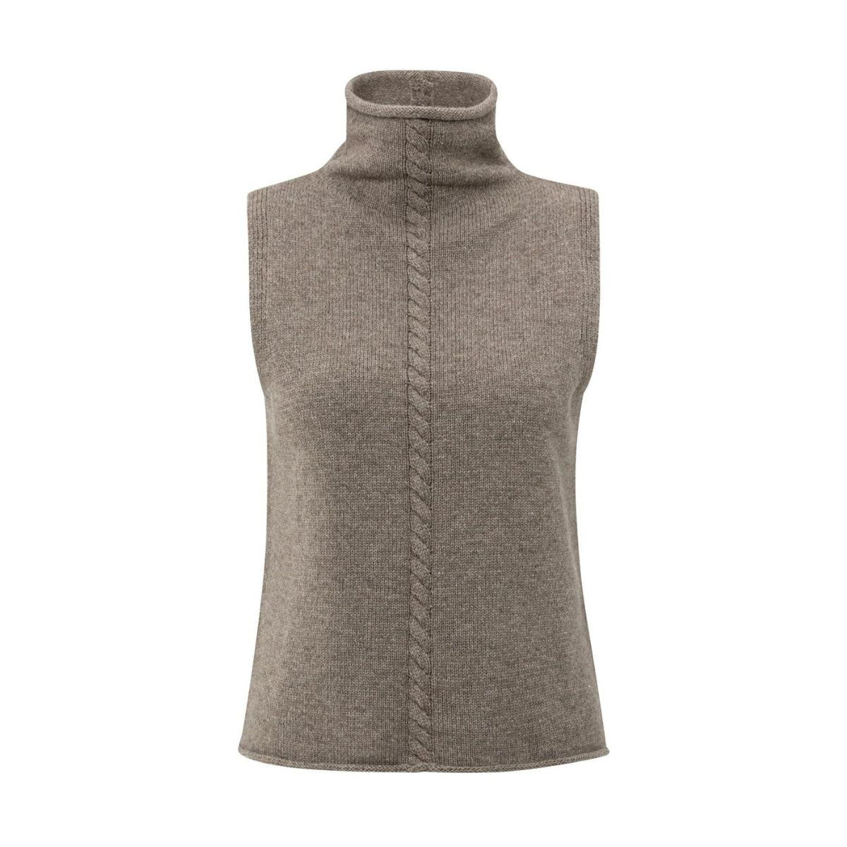YAYA Sleeveless Cable Sweater — Brown Melange