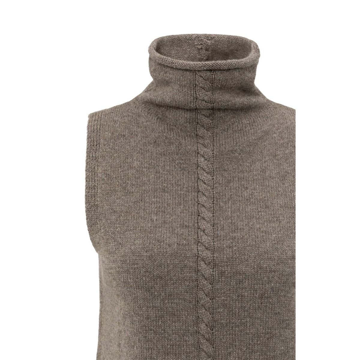 YAYA Sleeveless Cable Sweater — Brown Melange
