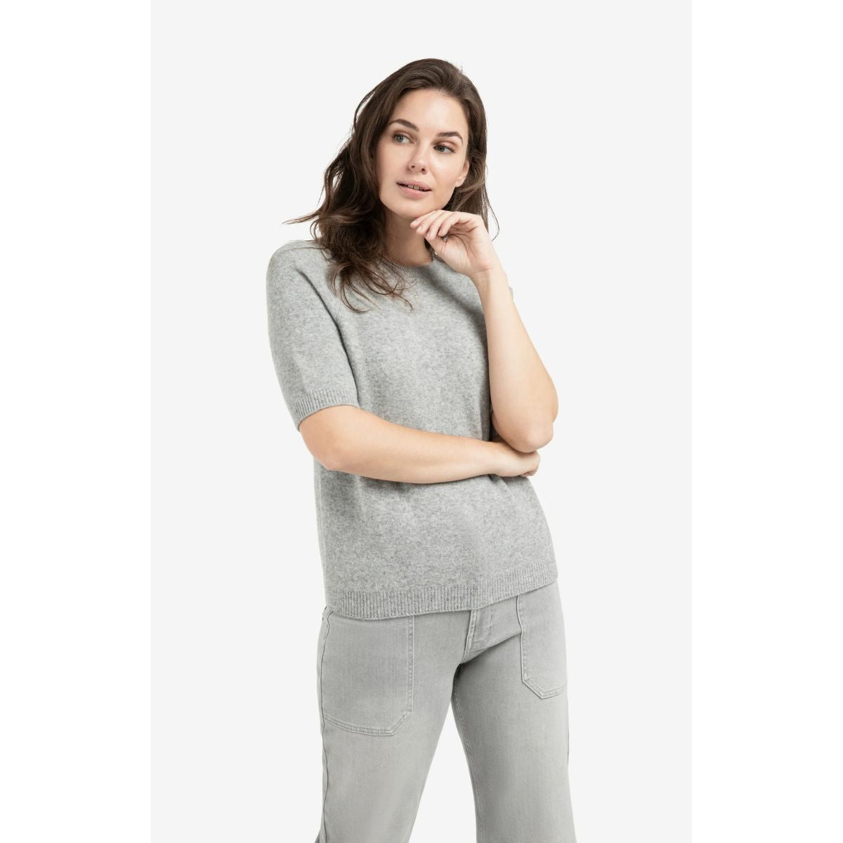 YAYA Soft Short-Sleeved Sweater — Iron Grey Melange - Public Mercantile