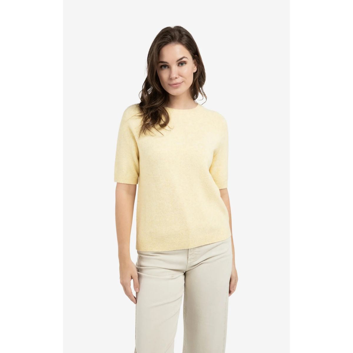 YAYA Soft Short-Sleeved Sweater — Reed Yellow Melange - Public Mercantile