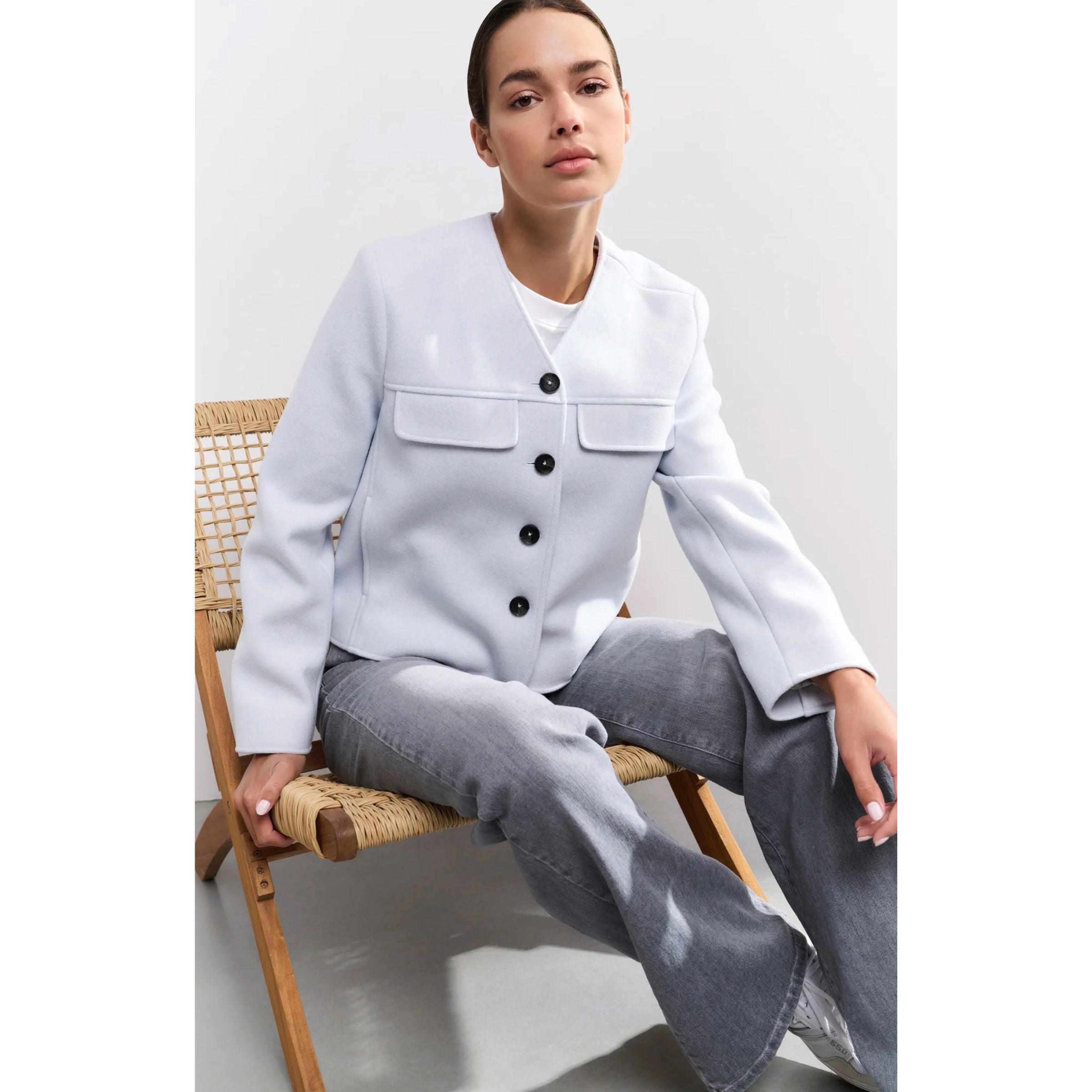 YAYA Soft Short Jacket — Powder Blue