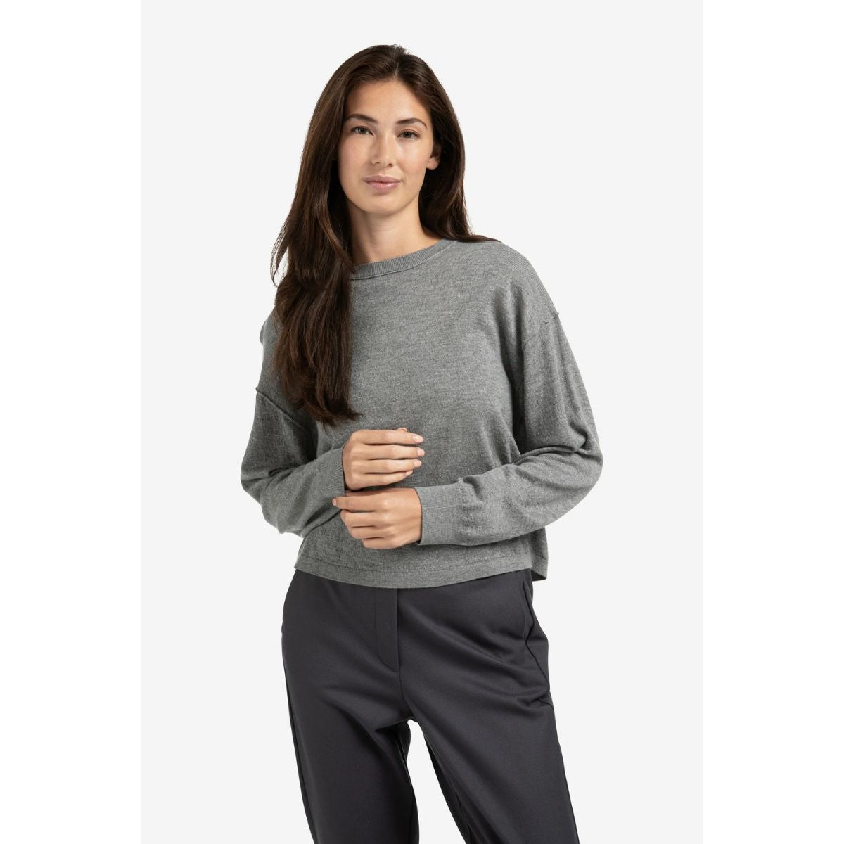 YAYA Textured Knitted Sweater — Medium Grey Melange