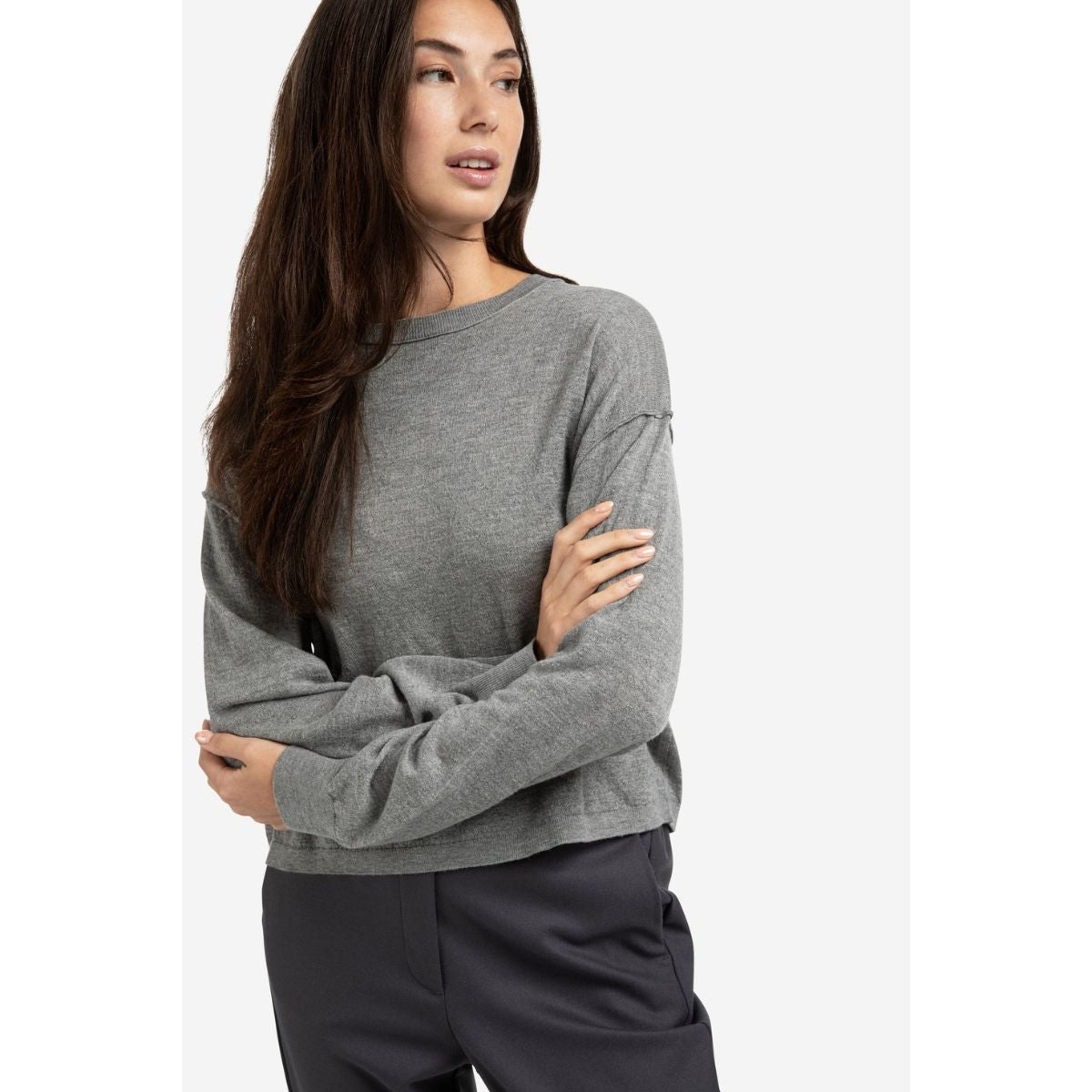 YAYA Textured Knitted Sweater — Medium Grey Melange