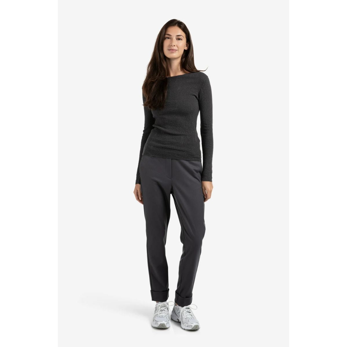 YAYA Textured Knitted Top — Oyster Black