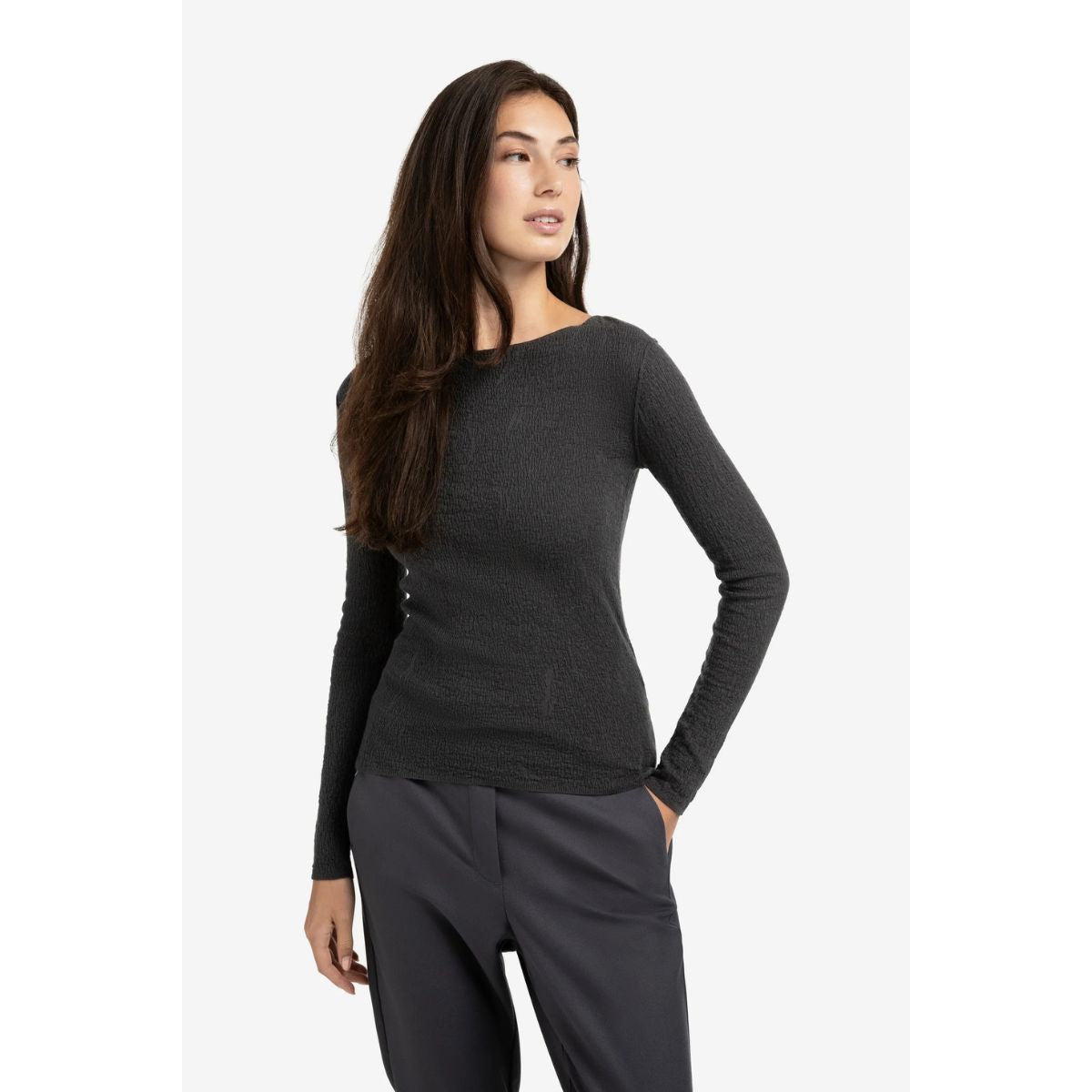 YAYA Textured Knitted Top — Oyster Black