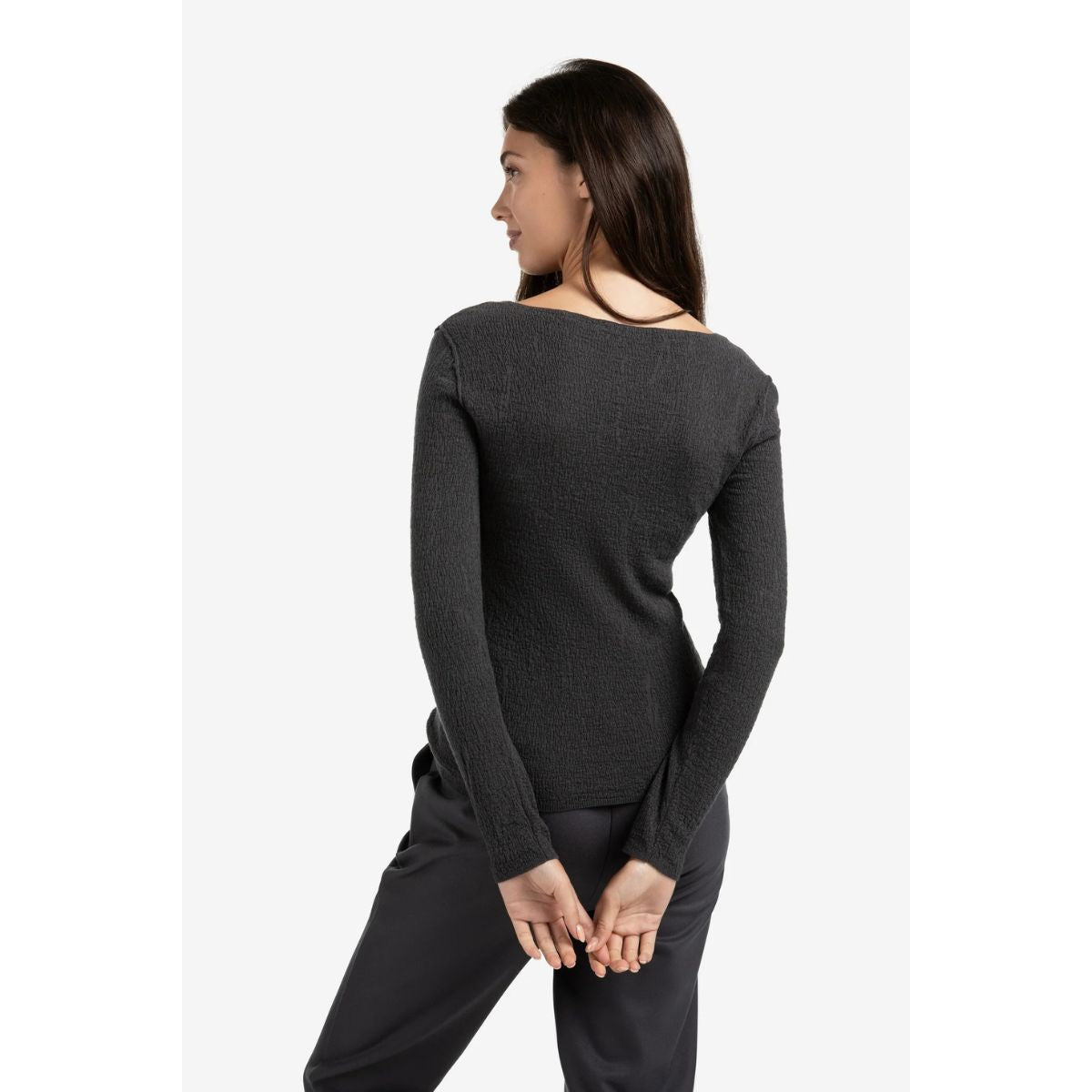 YAYA Textured Knitted Top — Oyster Black