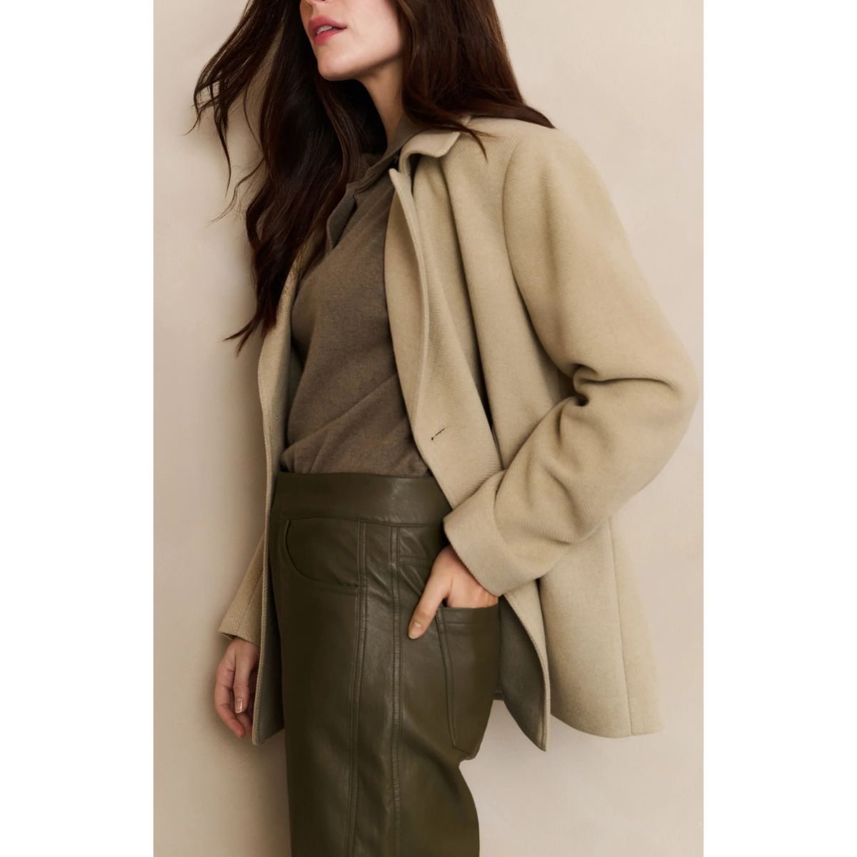 YAYA Woven Short Coat — Sand Beige