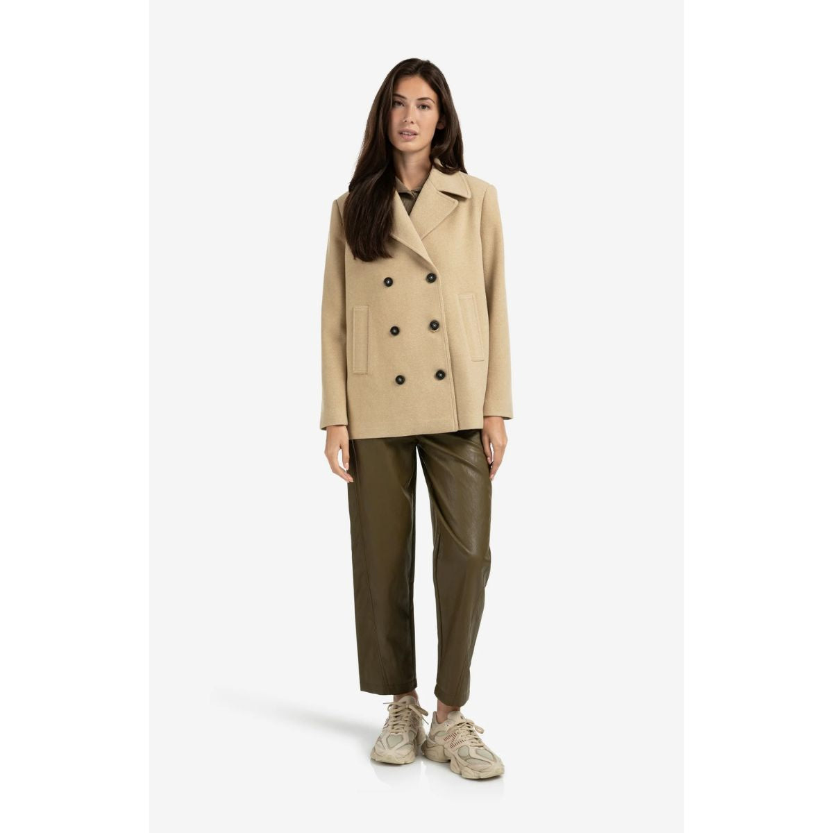 YAYA Woven Short Coat — Sand Beige