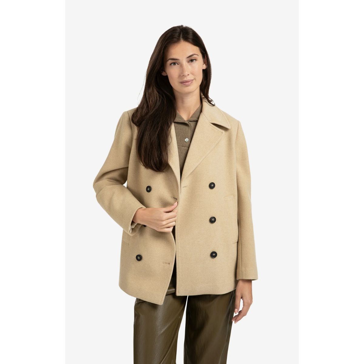 YAYA Woven Short Coat — Sand Beige
