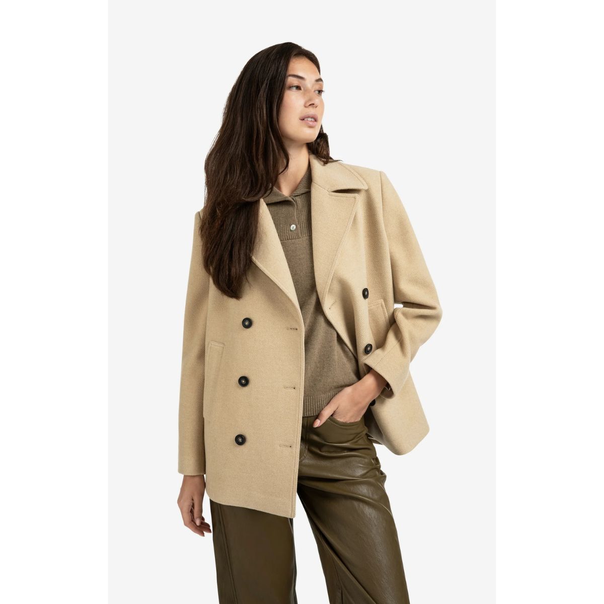 YAYA Woven Short Coat — Sand Beige