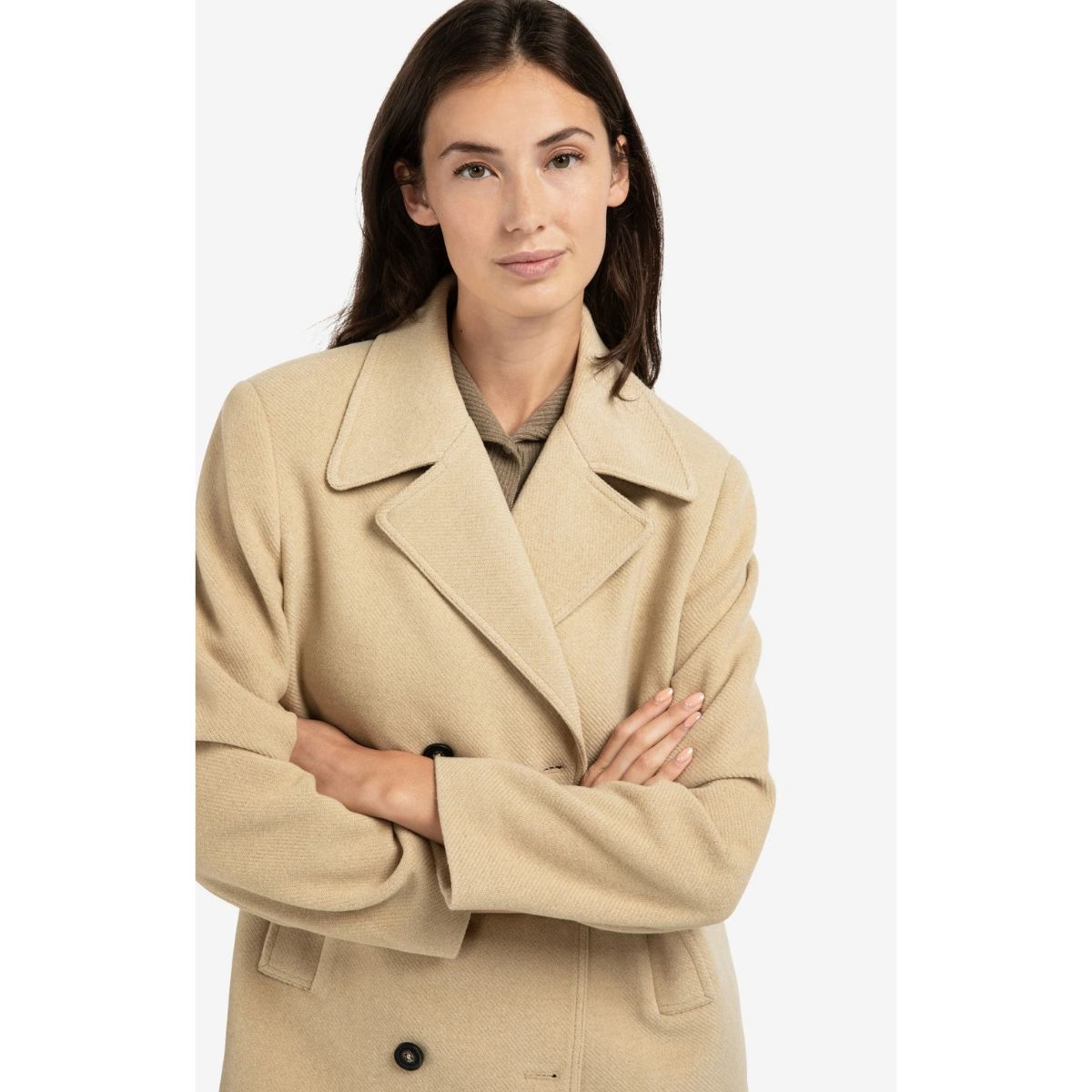 YAYA Woven Short Coat — Sand Beige