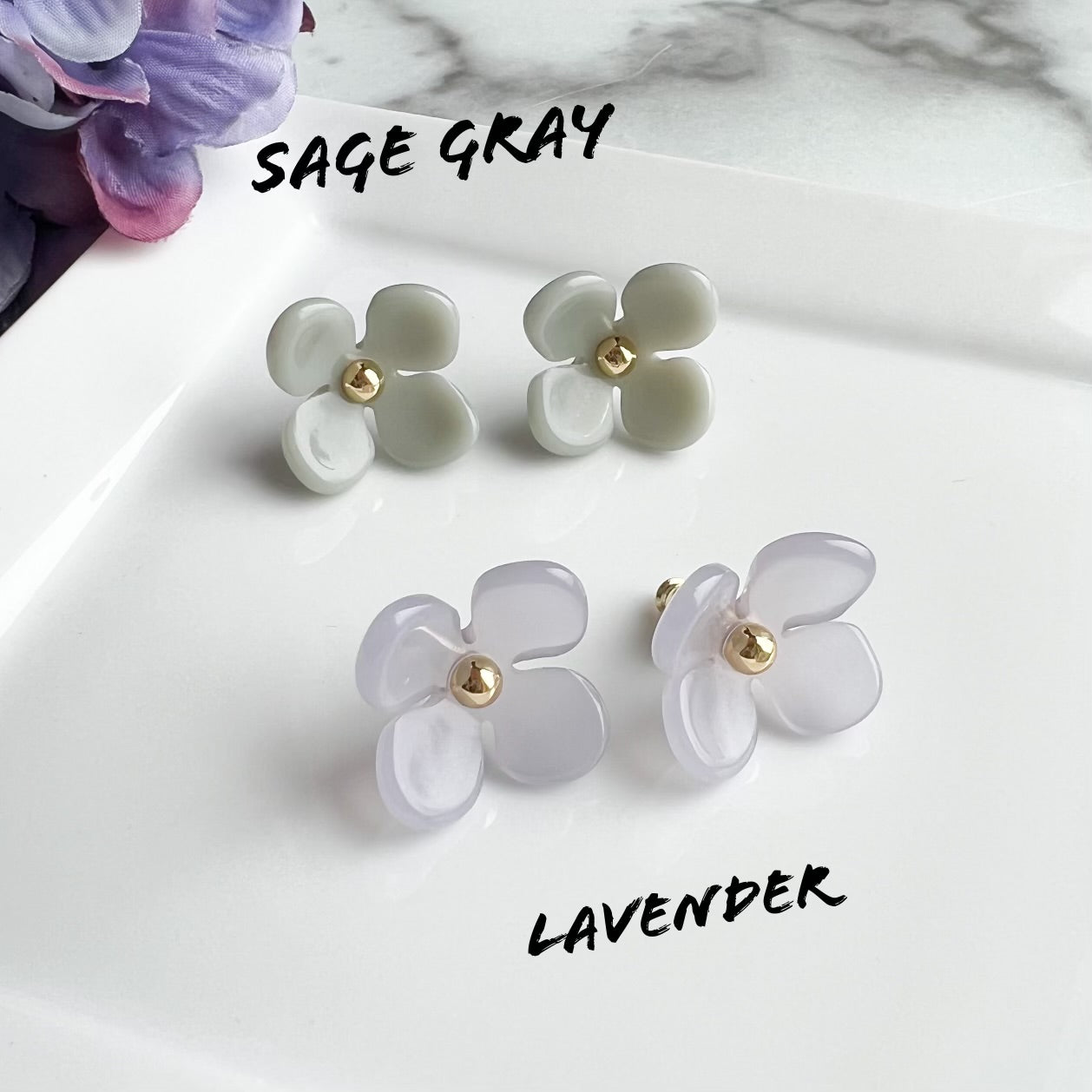 Boucles d'oreilles à tige en acétate d'hortensia