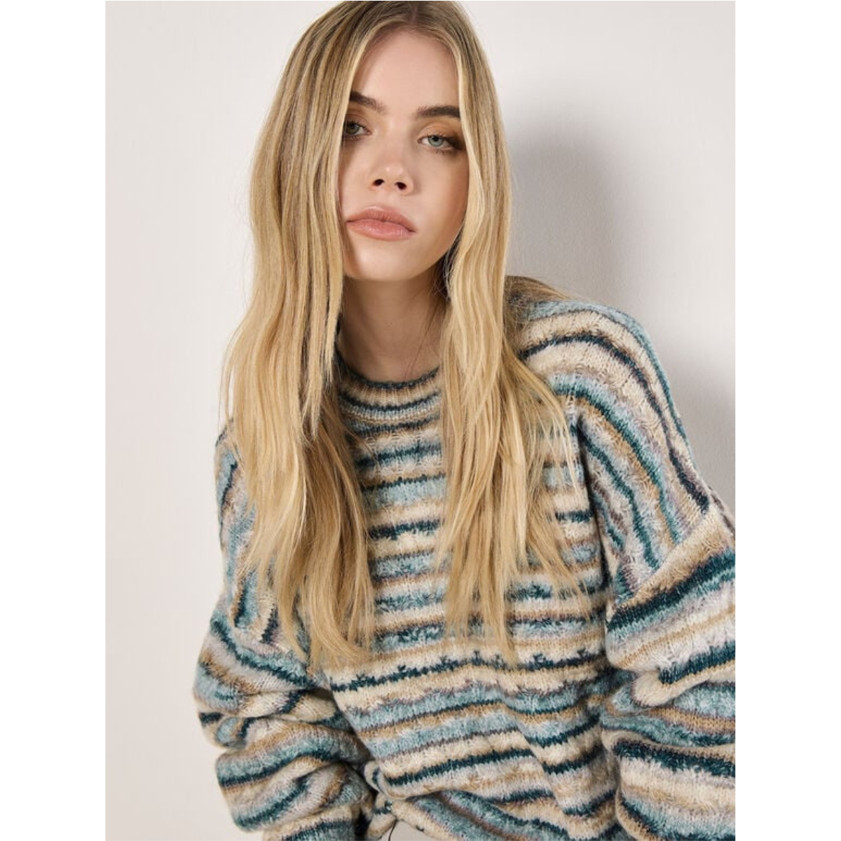 Wool-Blend Striped Aran Sweater