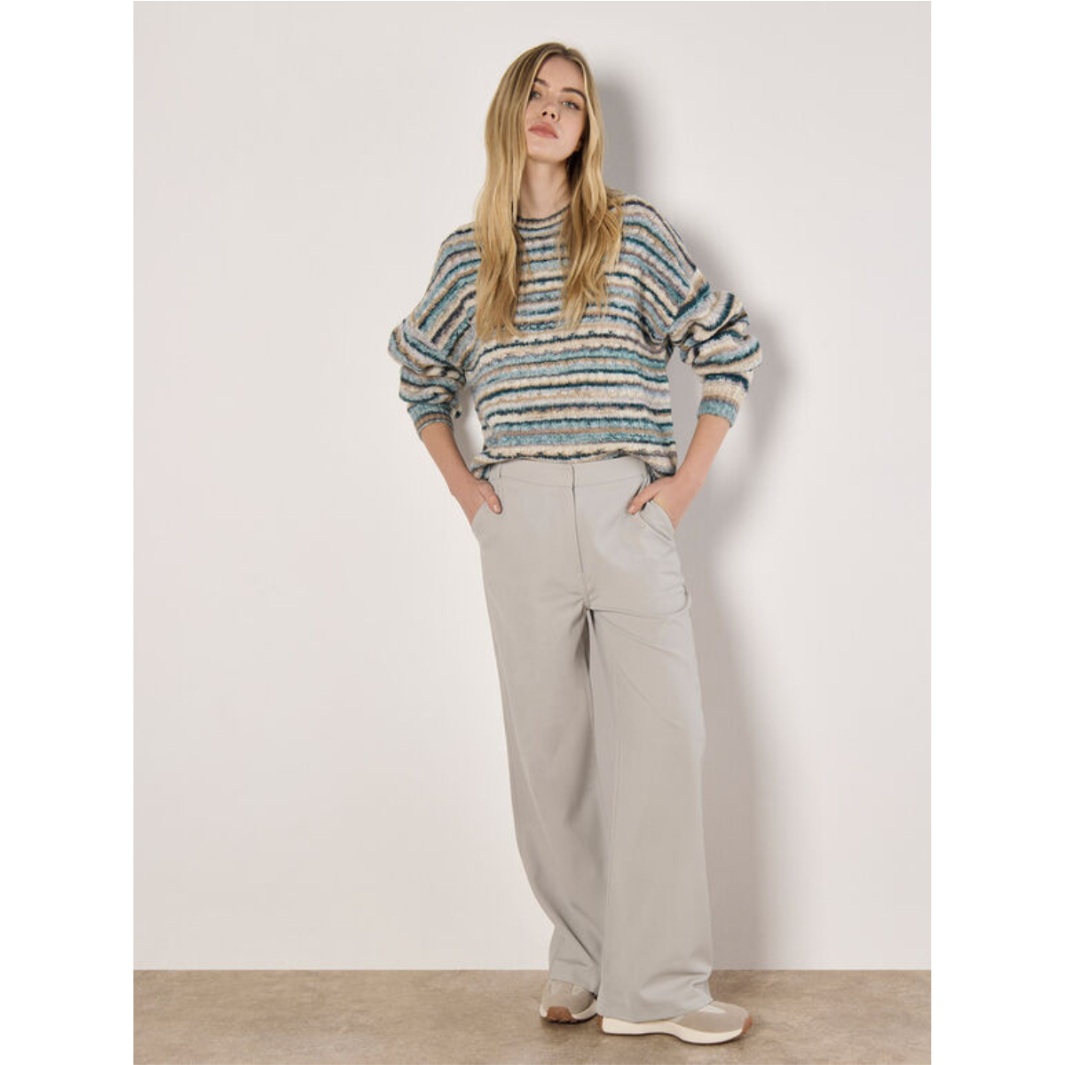 Wool-Blend Striped Aran Sweater