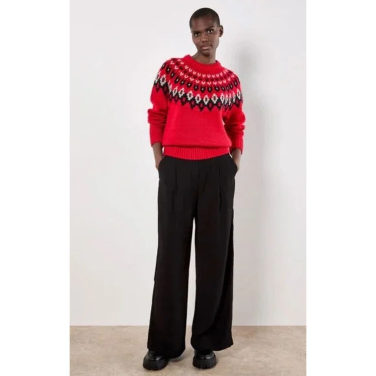 Fair Isle Chunky Knit Sweater — Red