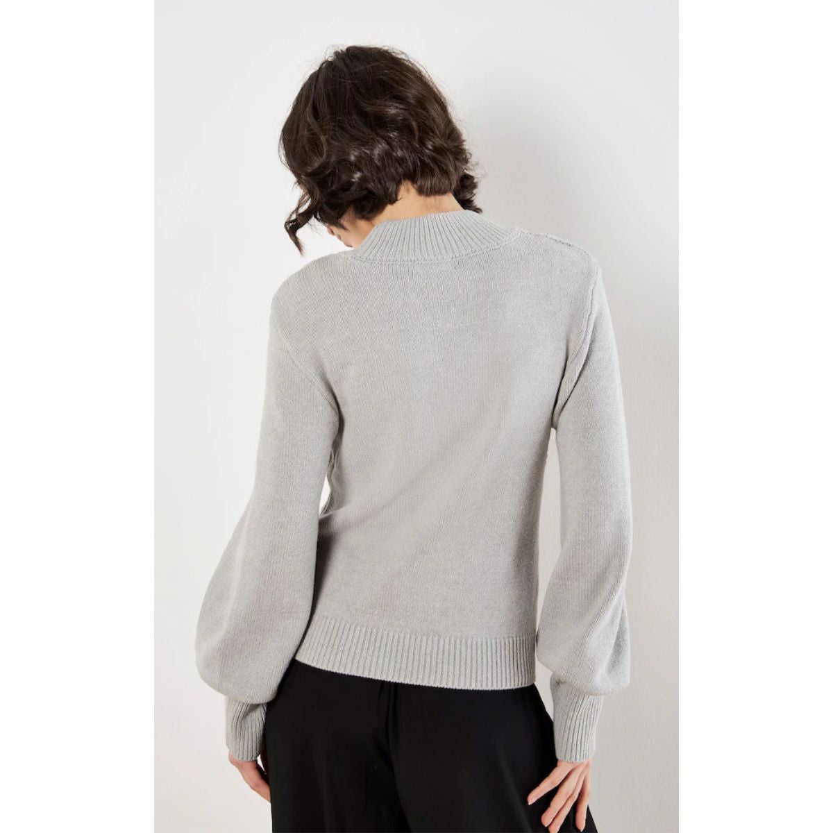 Multi Cable Mockneck Sweater — Silver