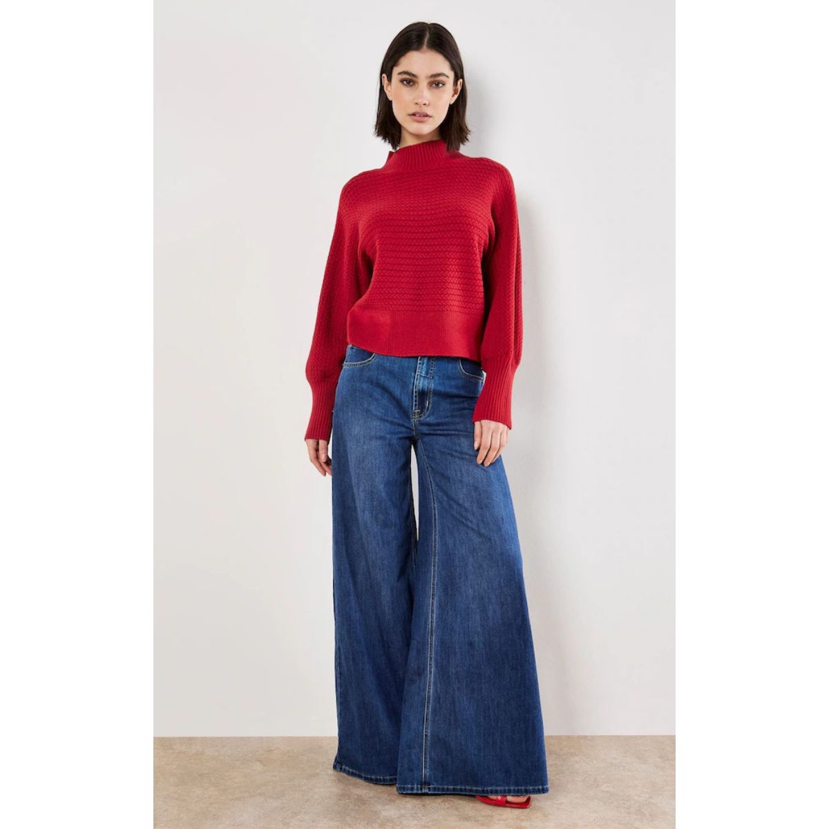 Soft Batwing Cable Sweater — Red